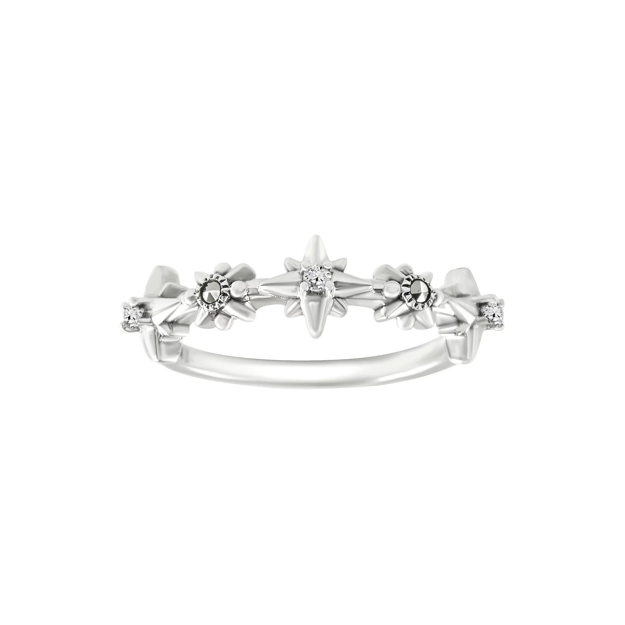 Lavish by TJM Sterling Silver Marcasite & Cubic Zirconia Trio Star Burst Ring, Women's, Size: 6 Product Image