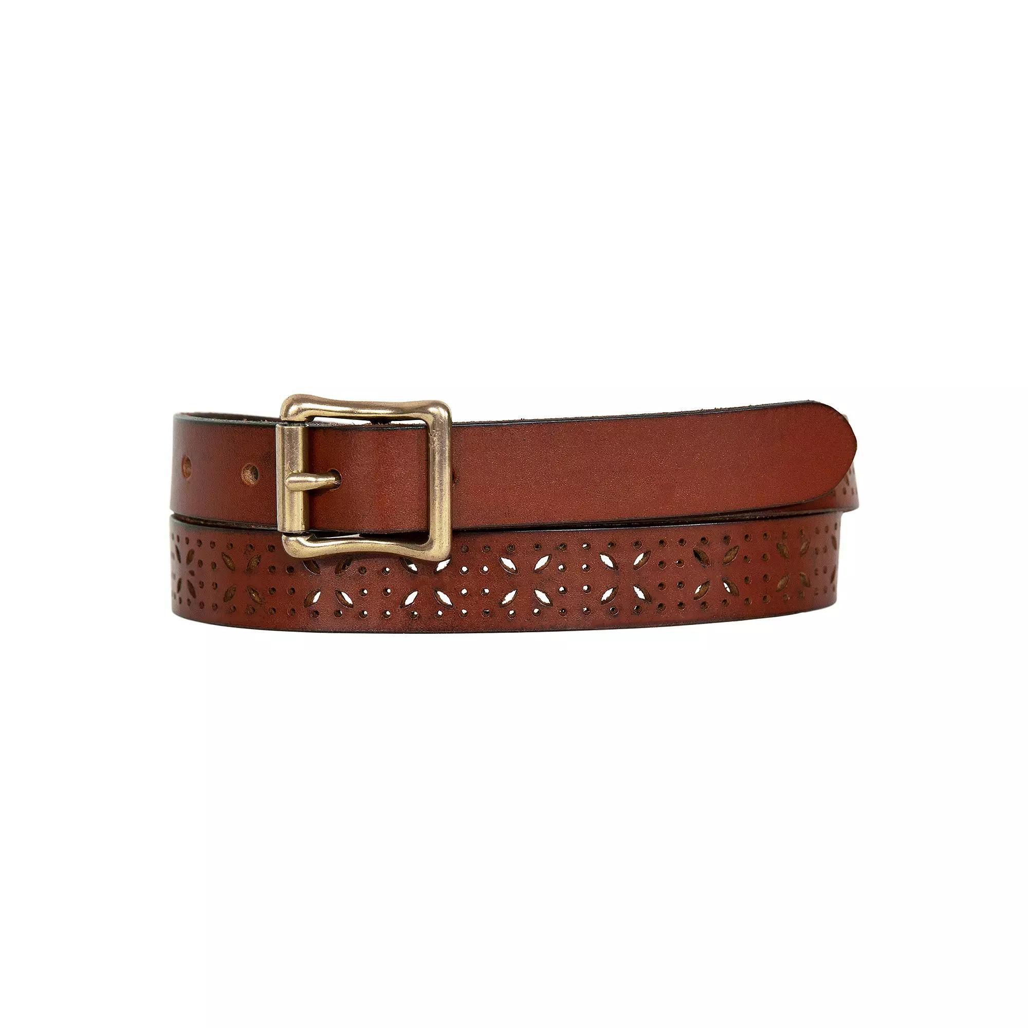 Women's Eddie Bauer 1-in. Perforated Pattern Leather Belt, Size: Small, Brown Product Image