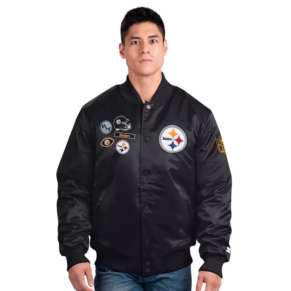 Men's Starter Black Pittsburgh Steelers Exclusive Satin Full-Snap Varsity Jacket, Size: Small Product Image