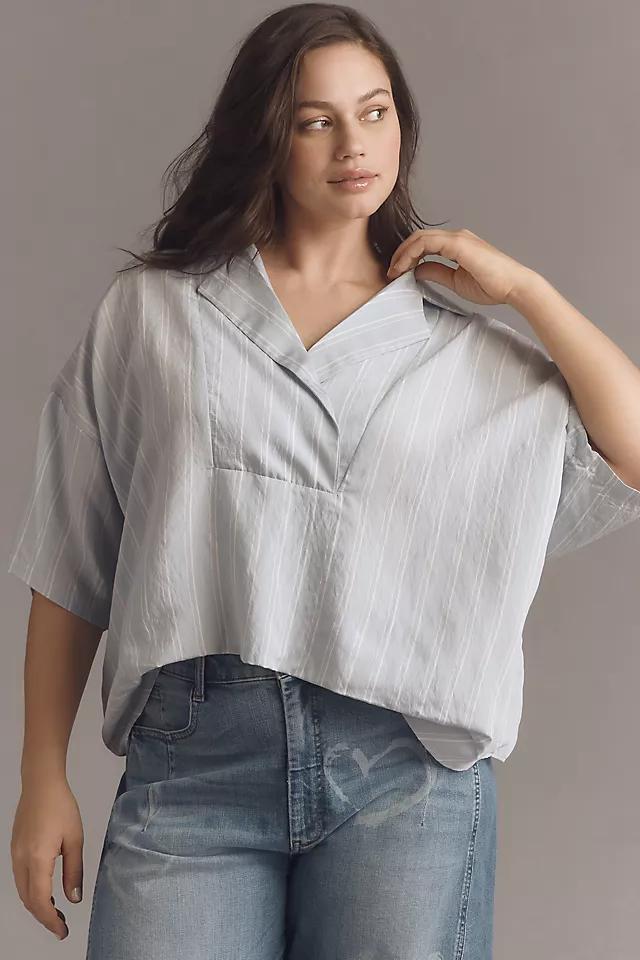 The Dylon Short-Sleeve Wide-Placket Top: Striped Edition Product Image