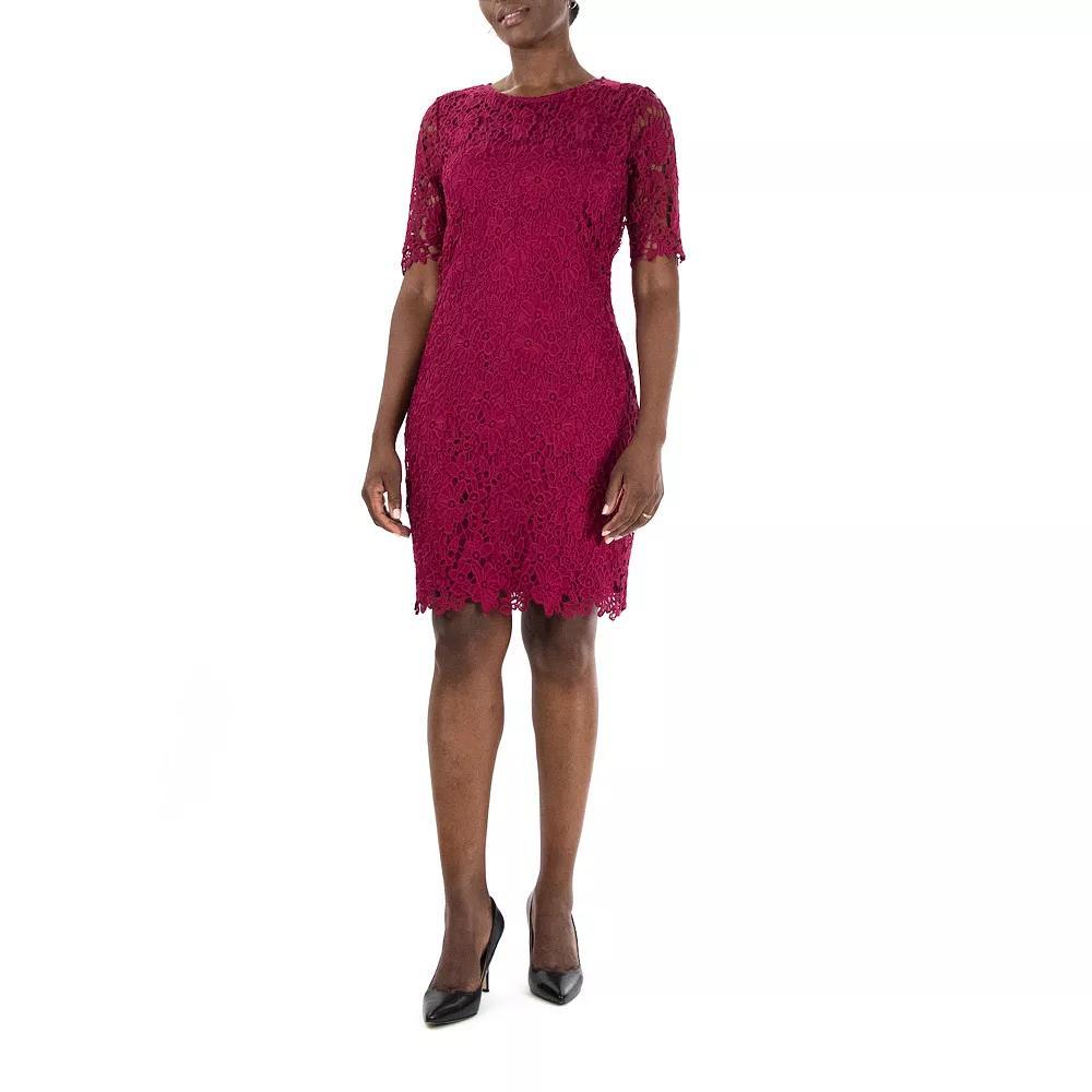 Women's Nina Leonard Floral Lace Sheath Cocktail Dress, Size: XL, Sangria Product Image