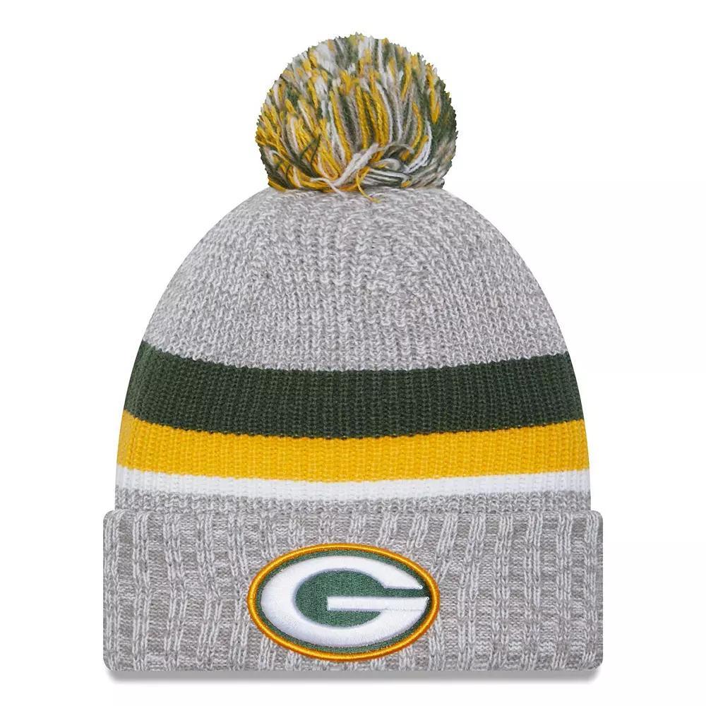 Men's New Era Heather Gray Green Bay Packers Cuffed Knit Hat with Pom, Grey Product Image