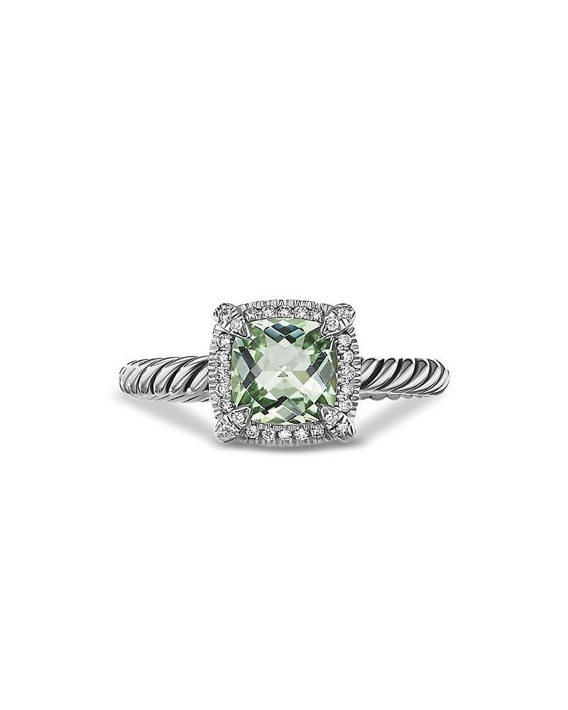 7mm Petite Chatelaine Pave Bezel Ring with Gemstone and Diamonds in Silver Product Image