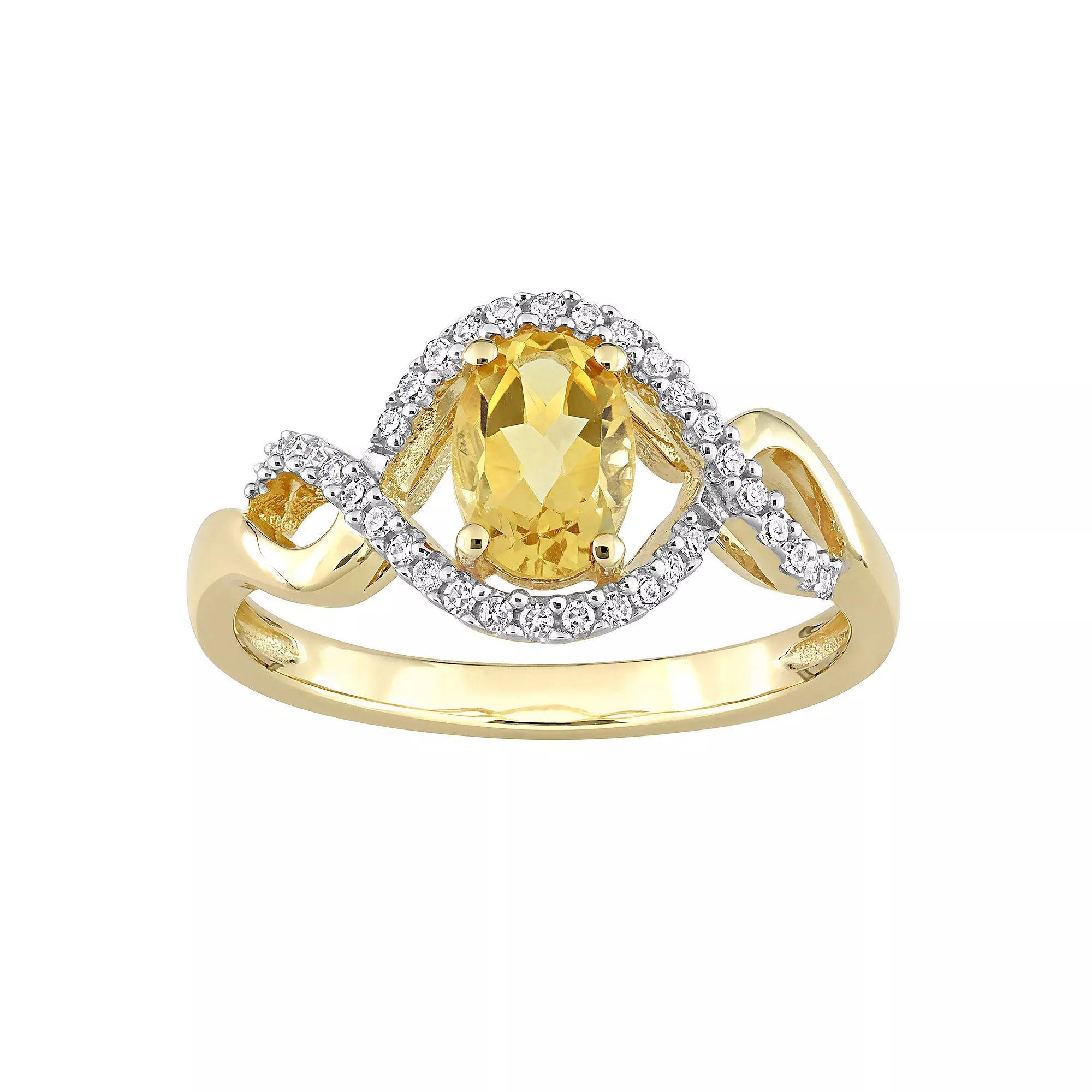 Stella Grace 10k Gold Citrine & 1/6 Carat T.W. Diamond Halo Engagement Ring, Women's, Size: 8 Product Image
