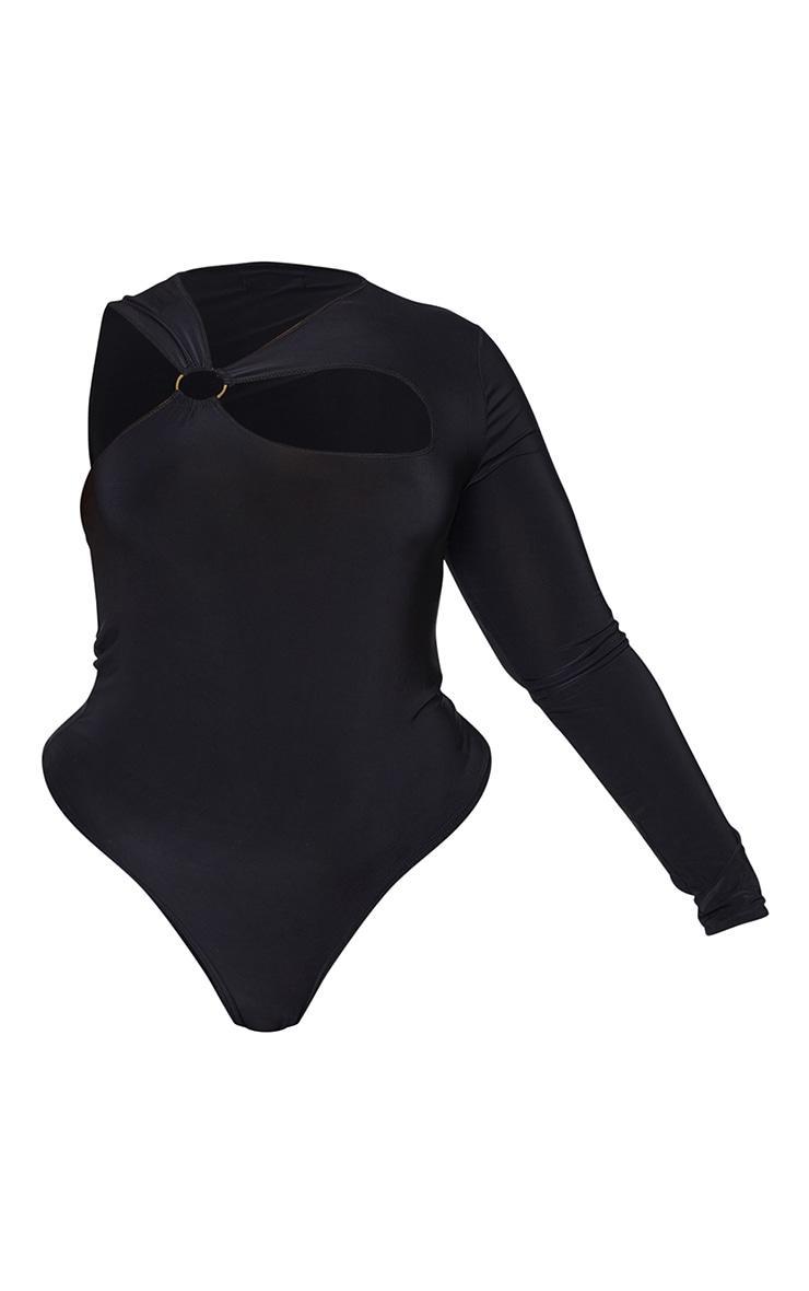 Plus Black Cut Out Ring Detail Long Sleeve Bodysuit Product Image