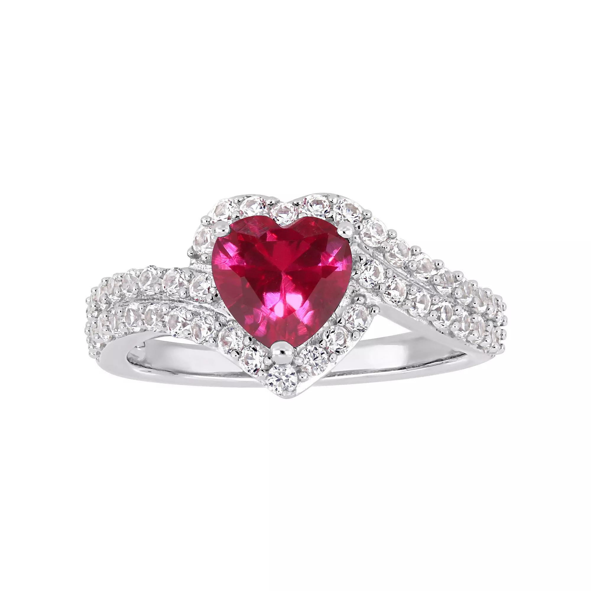 Stella Grace Sterling Silver Lab Created Ruby & Lab Created White Sapphire Heart Halo Ring, Womens Product Image