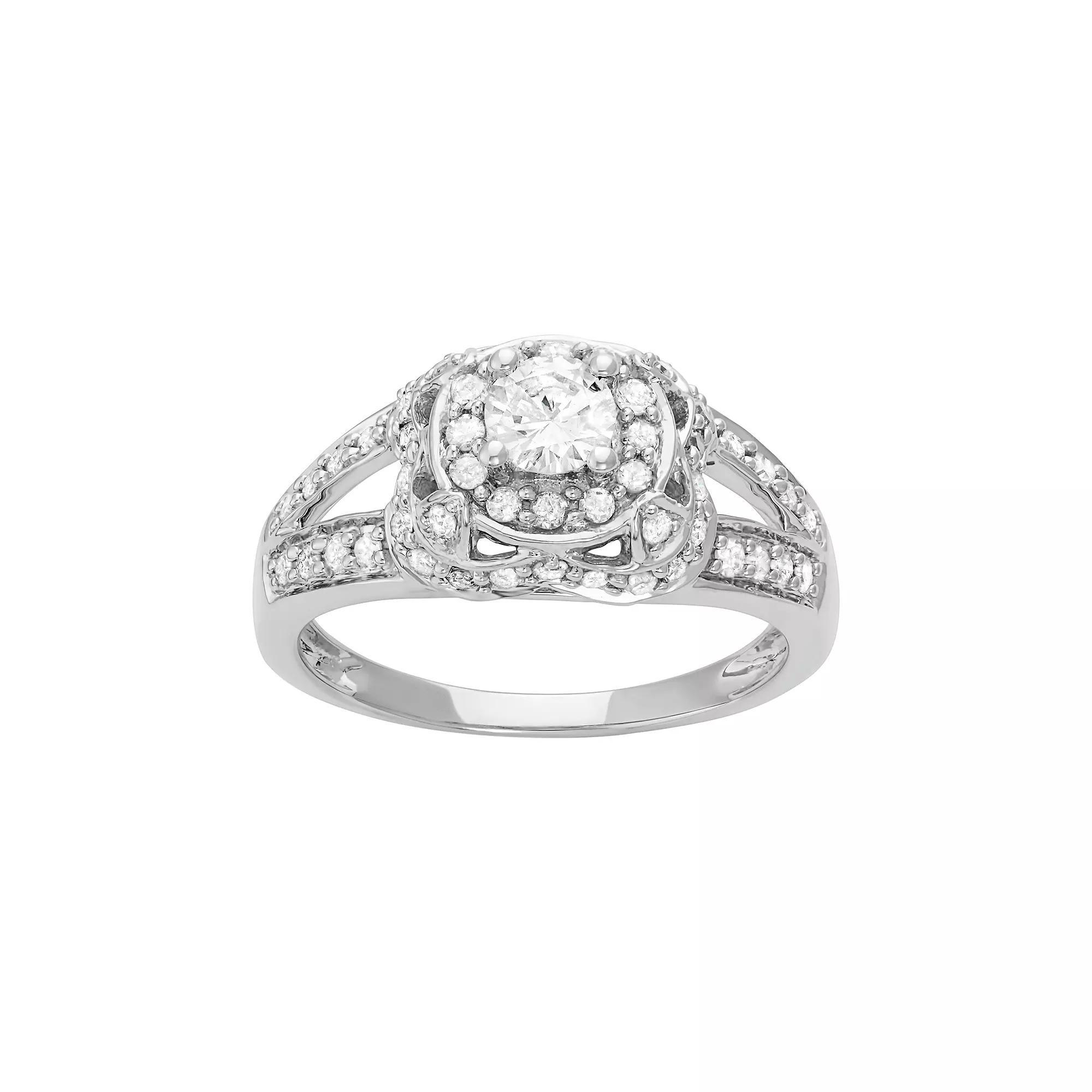 14k White Gold 1 Carat T.W. Diamond Tiered Halo Engagement Ring, Women's, Size: 9 Product Image