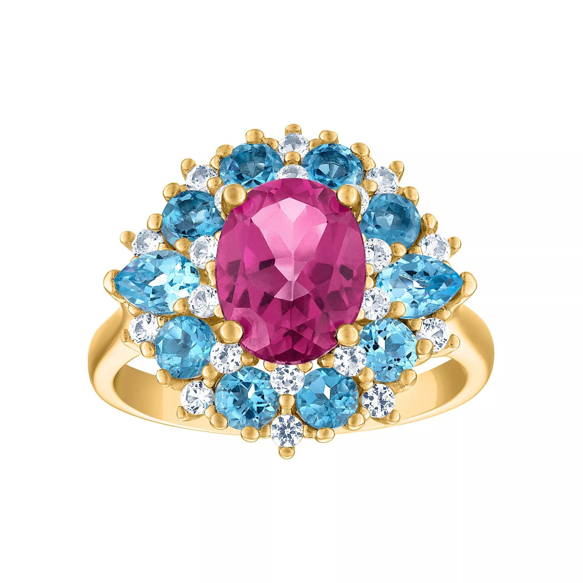 Designs by Gioelli 14k Gold Over Silver Pink & Blue Topaz Ring, Womens Gold Tone Product Image