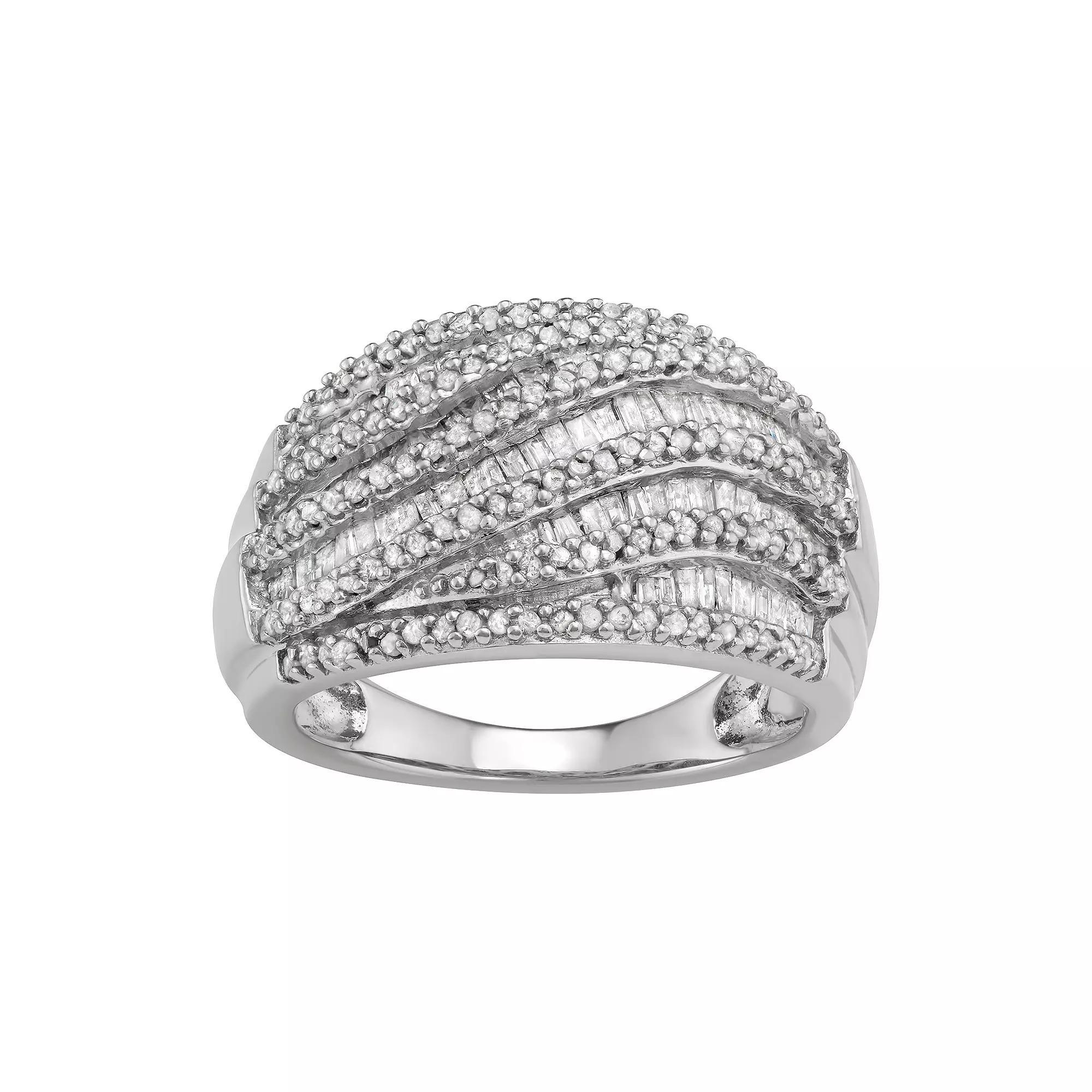 Sterling Silver 1 Carat T.W. Diamond Multi Row Ring, Womens Product Image