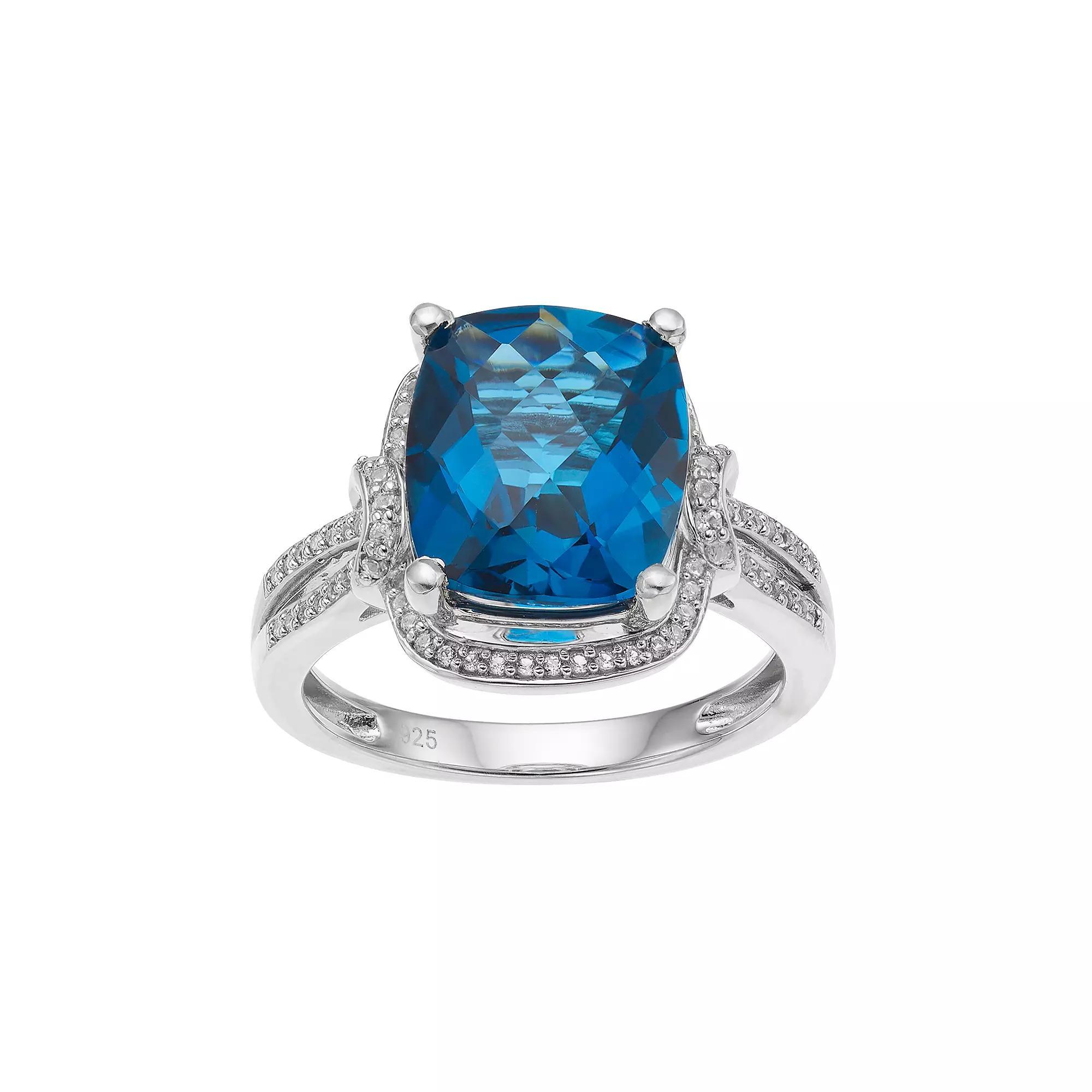Sterling Silver London Blue Topaz & Lab-Created White Sapphire Halo Ring, Women's, Size: 6 Product Image
