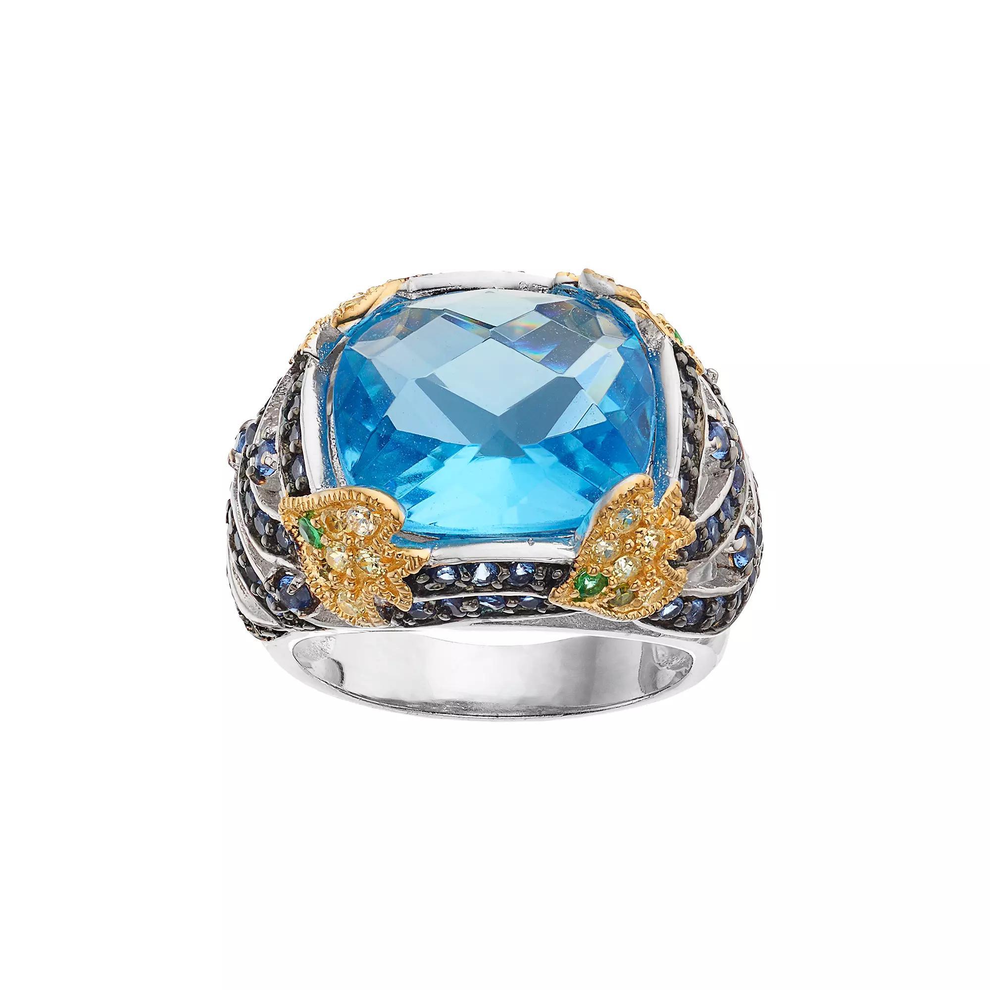 Sophie Miller Two Tone Sterling Silver Simulated Aquamarine & Gemstone Ring, Women's, Size: 8, Blue Product Image