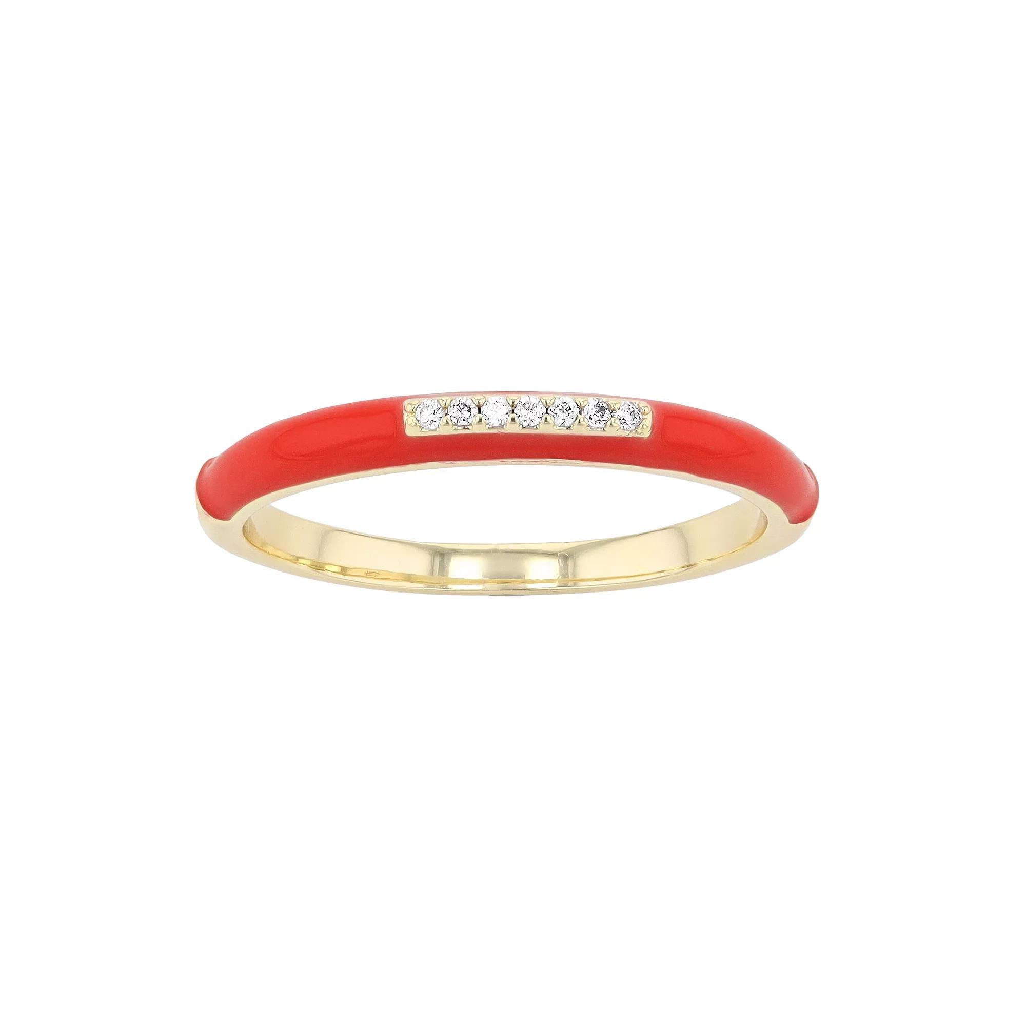 14k Gold-Plated Silver with Cubic Zirconia Enamel Slim Stacking Ring, Women's, Size: 5, Red Product Image