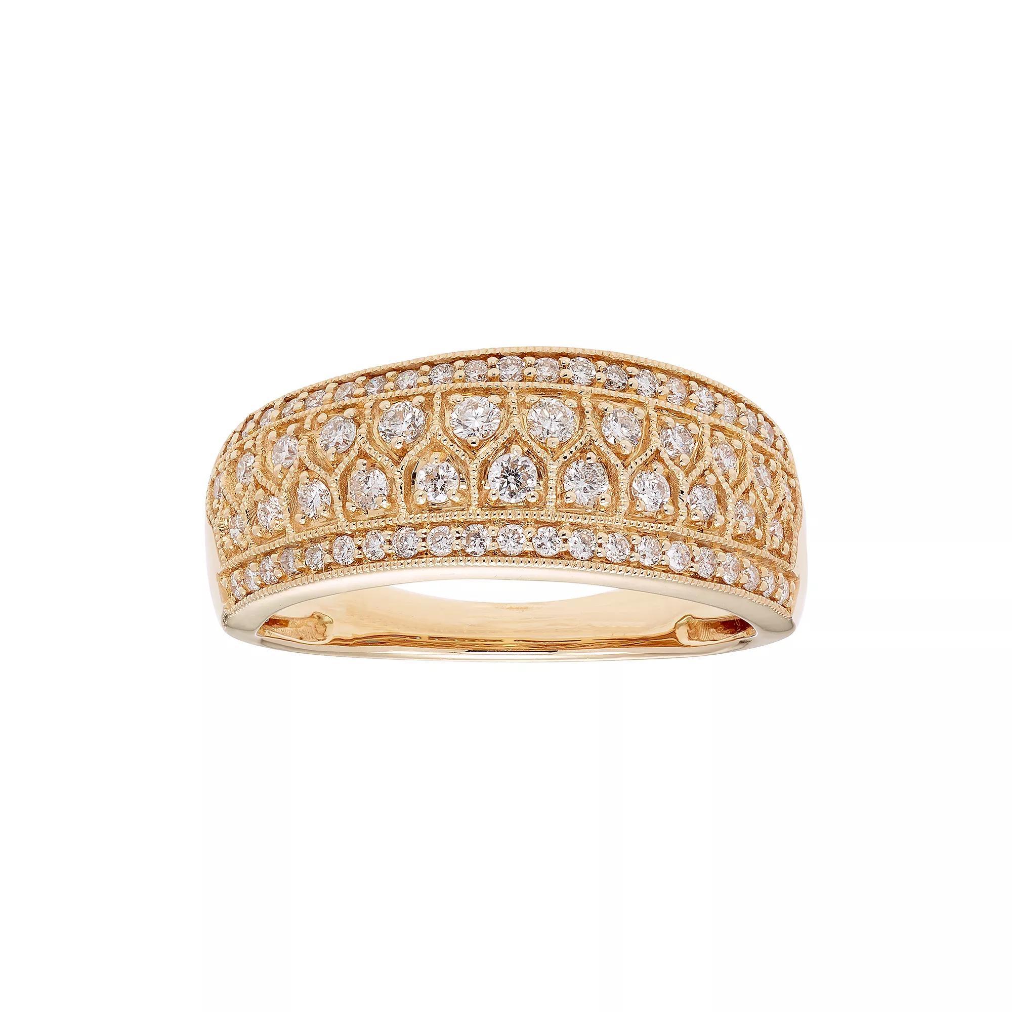 The Regal Collection 14k Gold 1/2 Carat T.W. IGL Certified Diamond Multi Row Ring, Women's, Size: 7, Yellow Product Image
