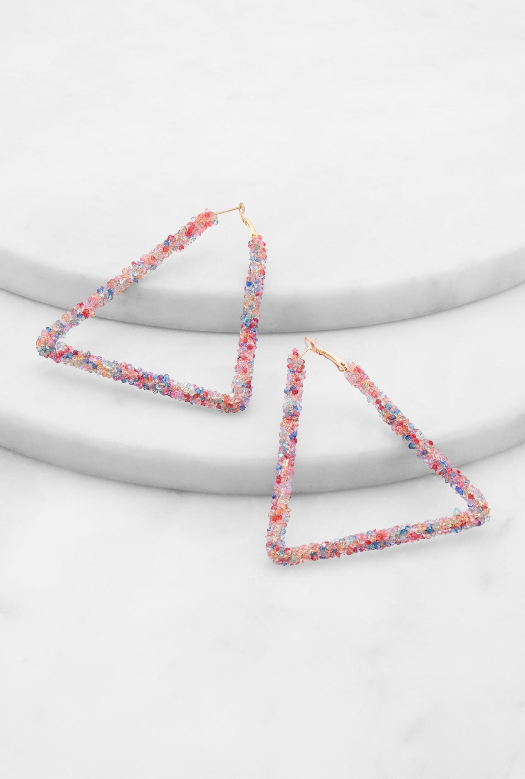 Rhinestone Embellished Triangle Hoop Earrings Female Product Image