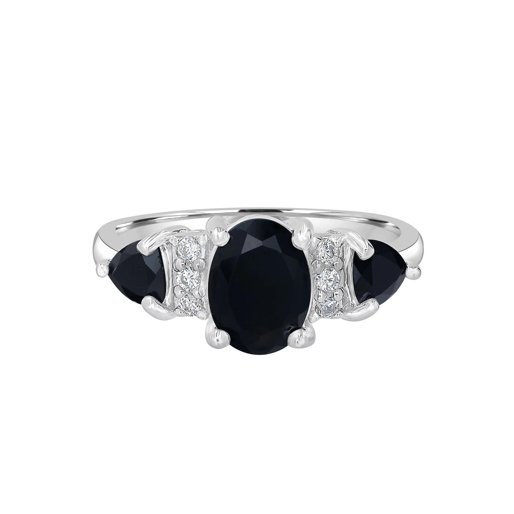 Gemistry Sterling Silver Stone & Cubic Zirconia 3 Stone Ring, Women's, Size: 7, Black Product Image