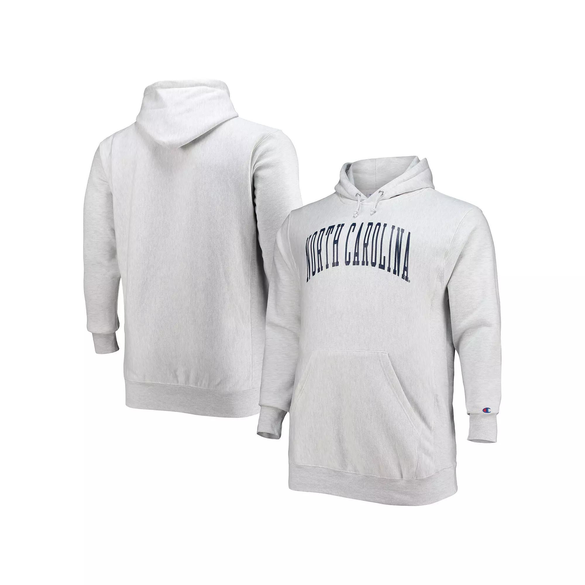 Men's Champion Heathered Gray North Carolina Tar Heels Big & Tall Reverse Weave Fleece Pullover Hoodie Sweatshirt, Size: 2XLT, Grey Product Image