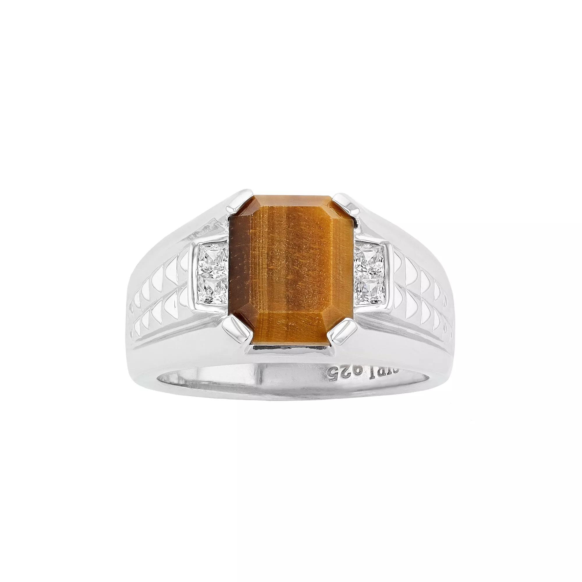 SIRI USA by TJM Sterling Silver Tiger Eye & White Cubic Zirconia Statement Ring, Women's, Size: 9 Product Image