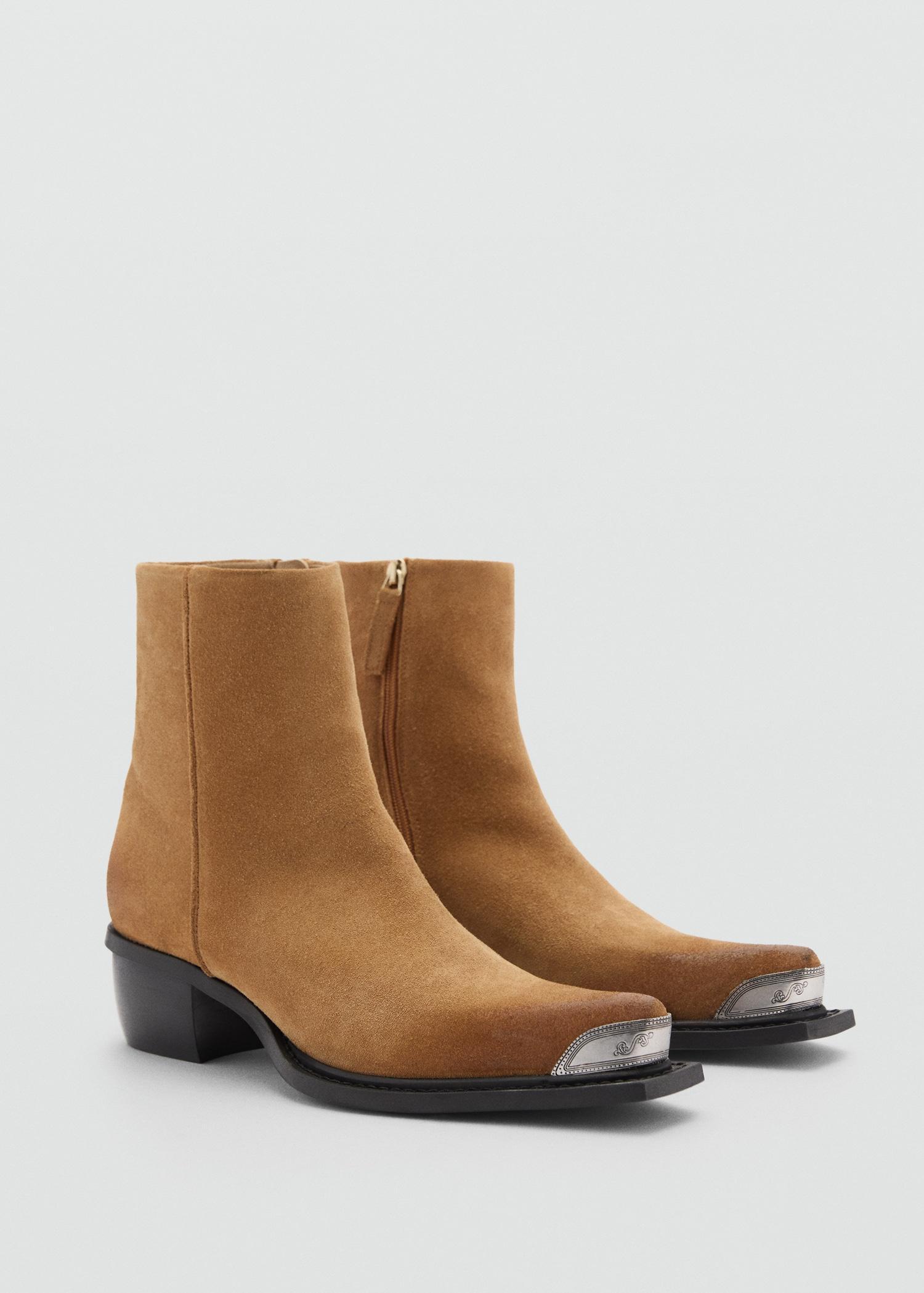 Metallic pointed toe leather ankle boots - Women | MANGO USA Product Image