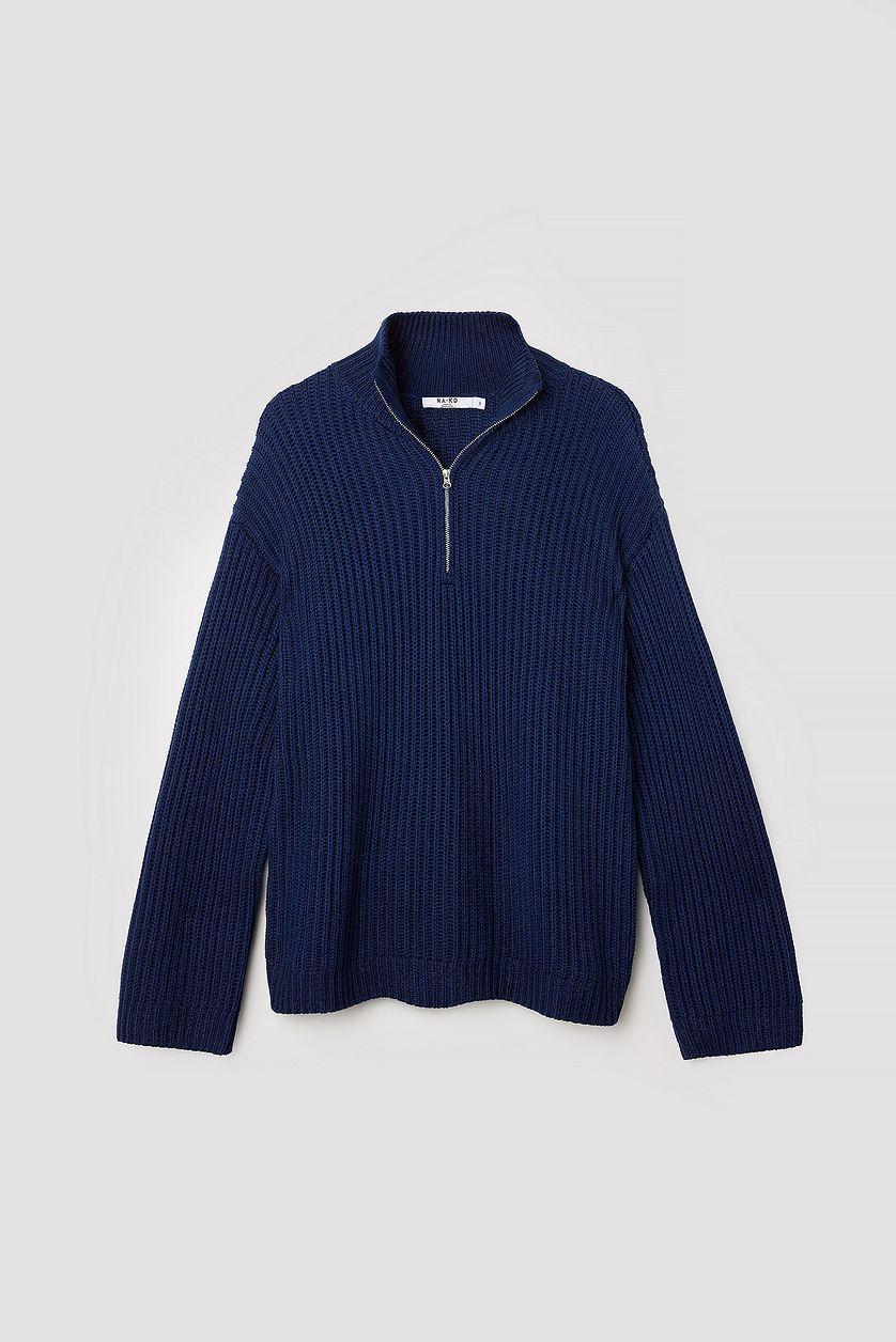 High Neck Zipped Knitted Sweater Product Image