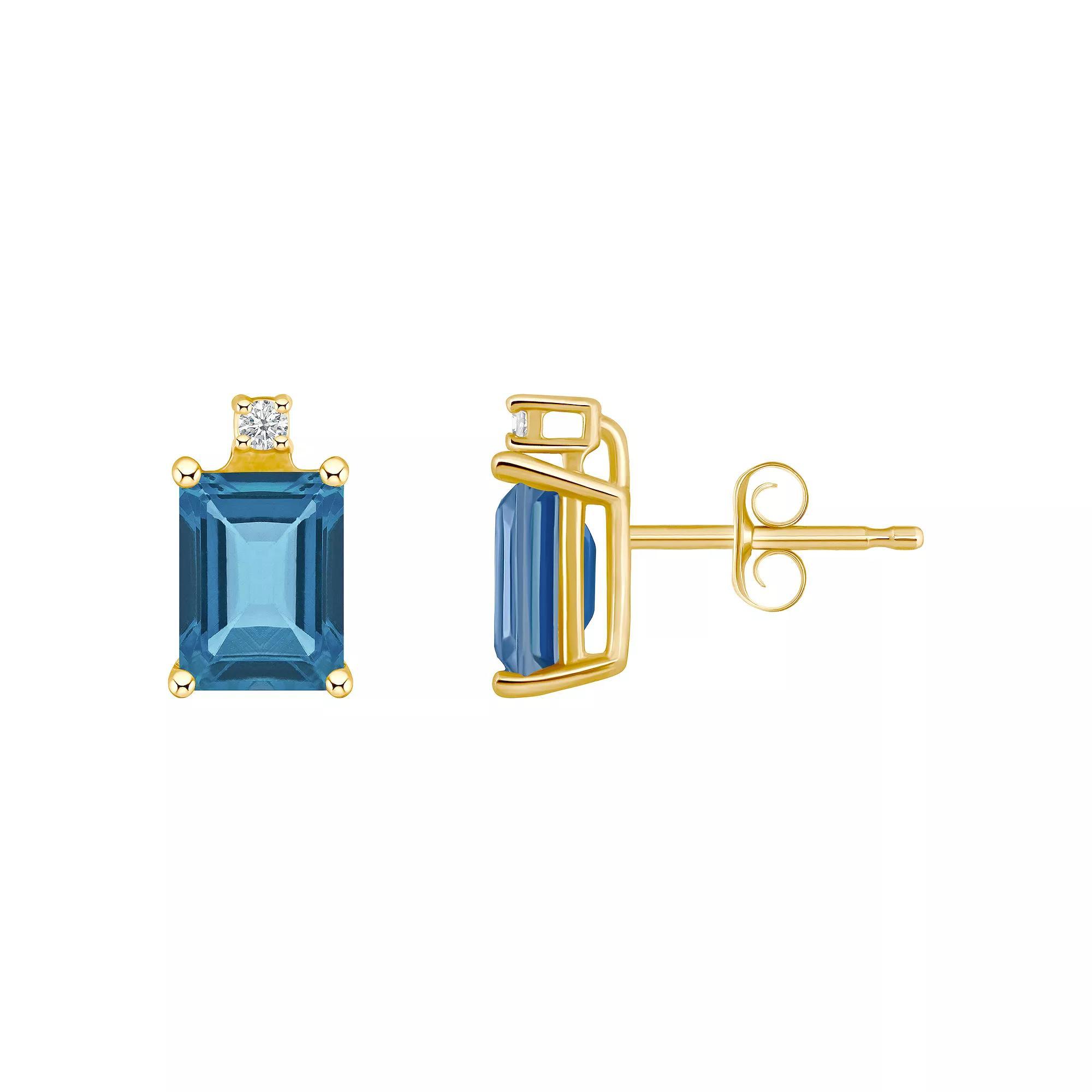 Celebration Gems 14k Gold Gemstone & Diamond Accent Stud Earrings, Women's, London Blue Topaz Product Image
