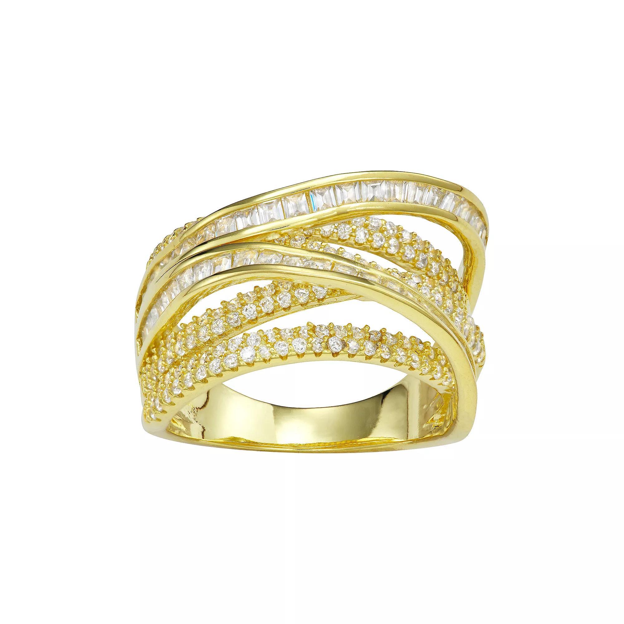 Designs by Gioelli Sterling Silver Cubic Zirconia Crossover Ring, Women's, Size: 6, Gold Plated Product Image