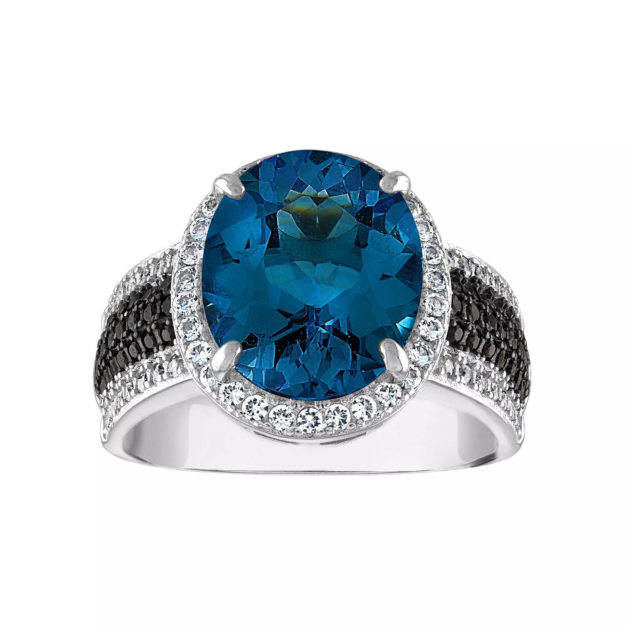 Designs by Gioelli Sterling Silver Swiss Blue Topaz & Black Spinel Ring, Women's, Size: 6 Product Image