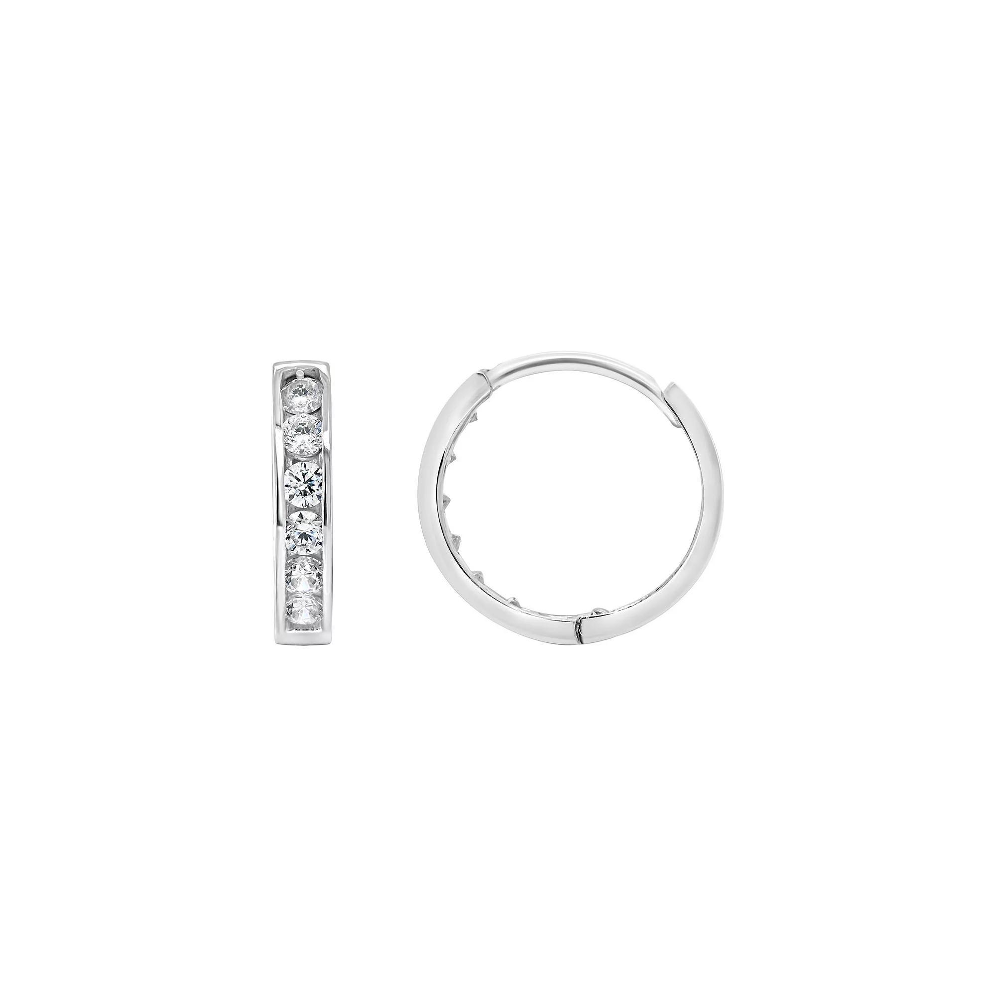Celebration Gems 14k Gold Cubic Zirconia Huggie Hoop Earrings, Women's, White Product Image