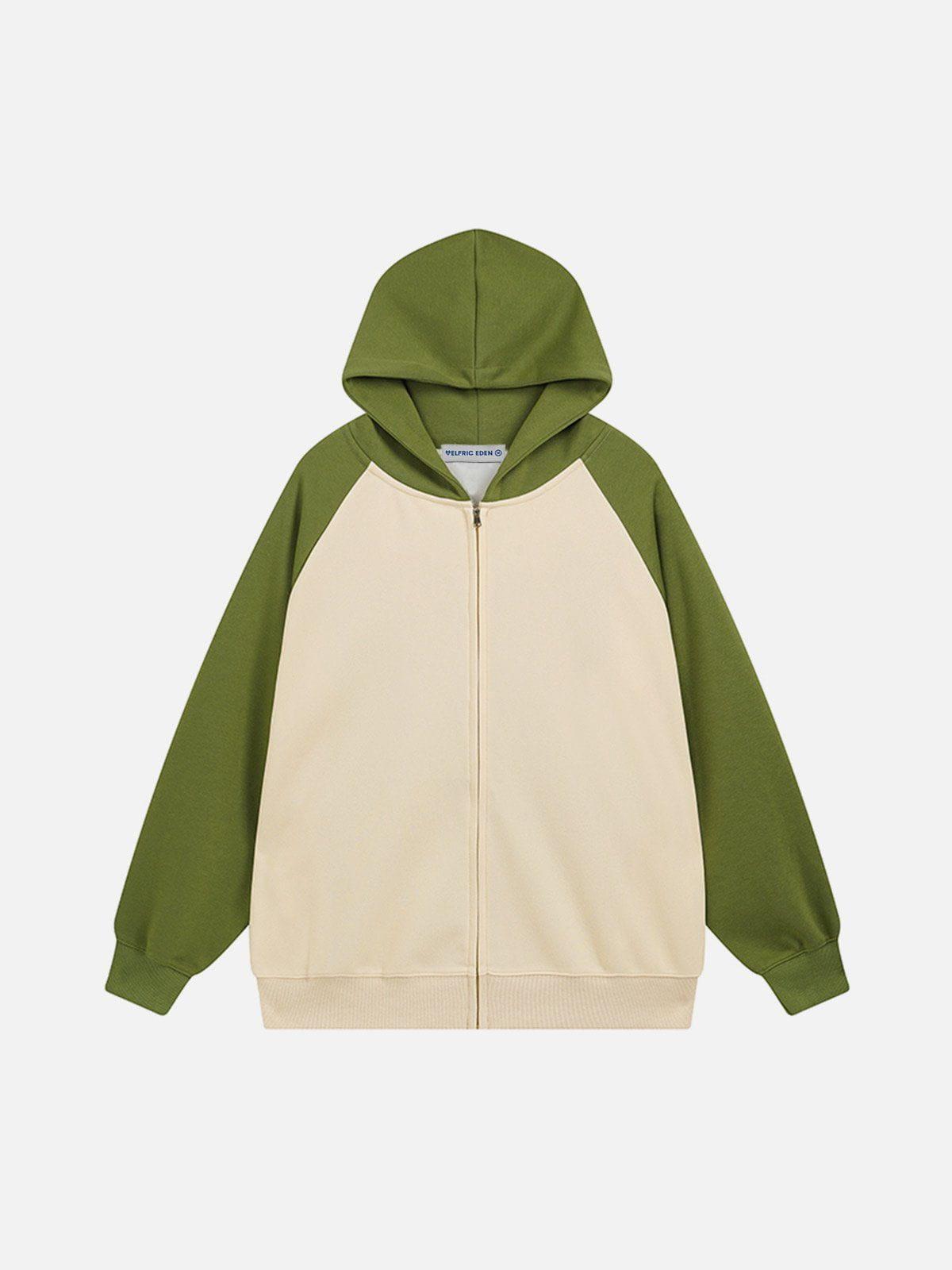 Aelfric Eden Color Blocking Patchwork Zip Up Hoodie Product Image