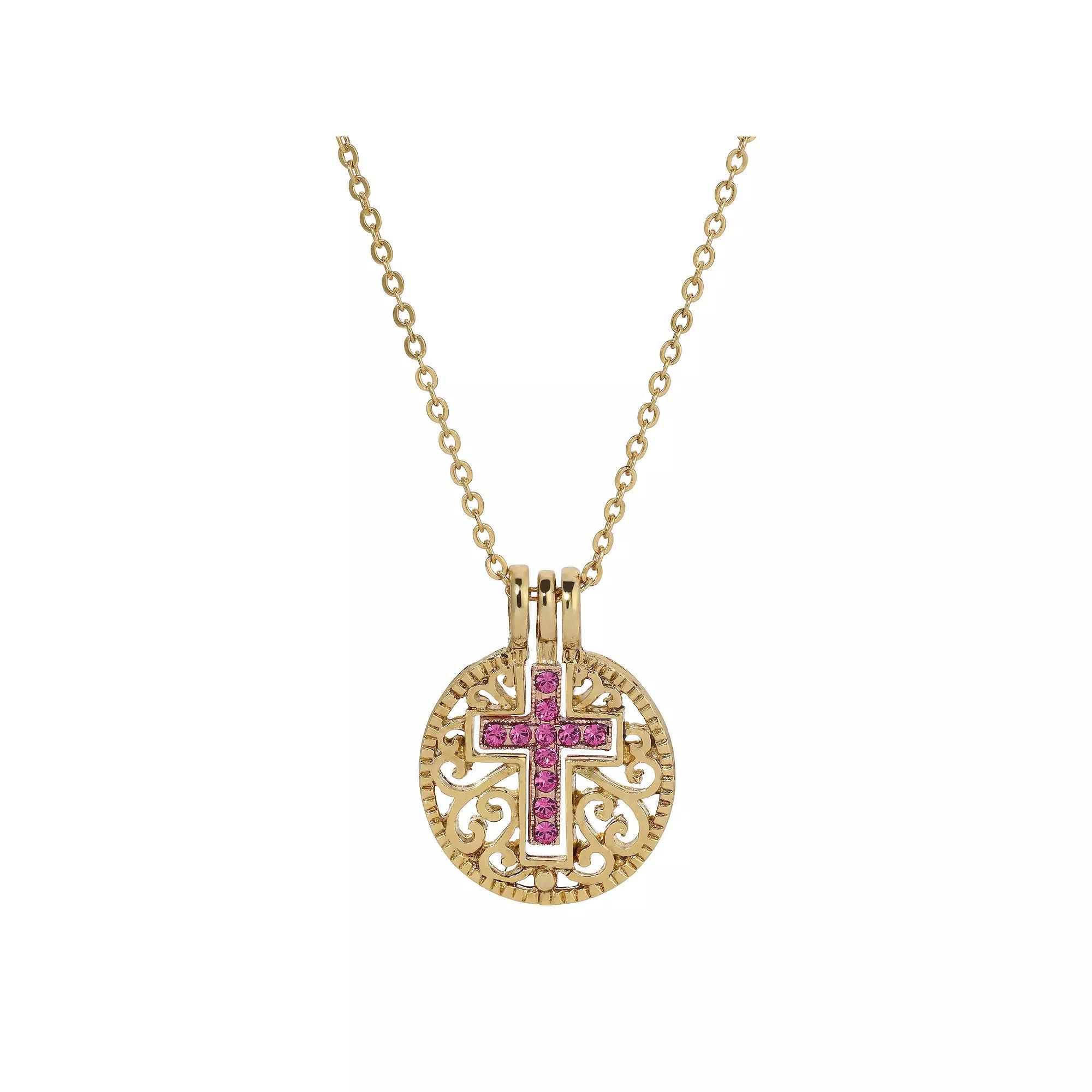 1928 Gold Tone Birthstone Crystal Cross Pendant Necklace, Womens, June Product Image
