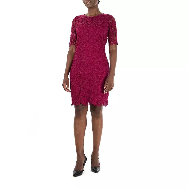 Women's Nina Leonard Floral Lace Sheath Cocktail Dress, Size: XL, Sangria Product Image
