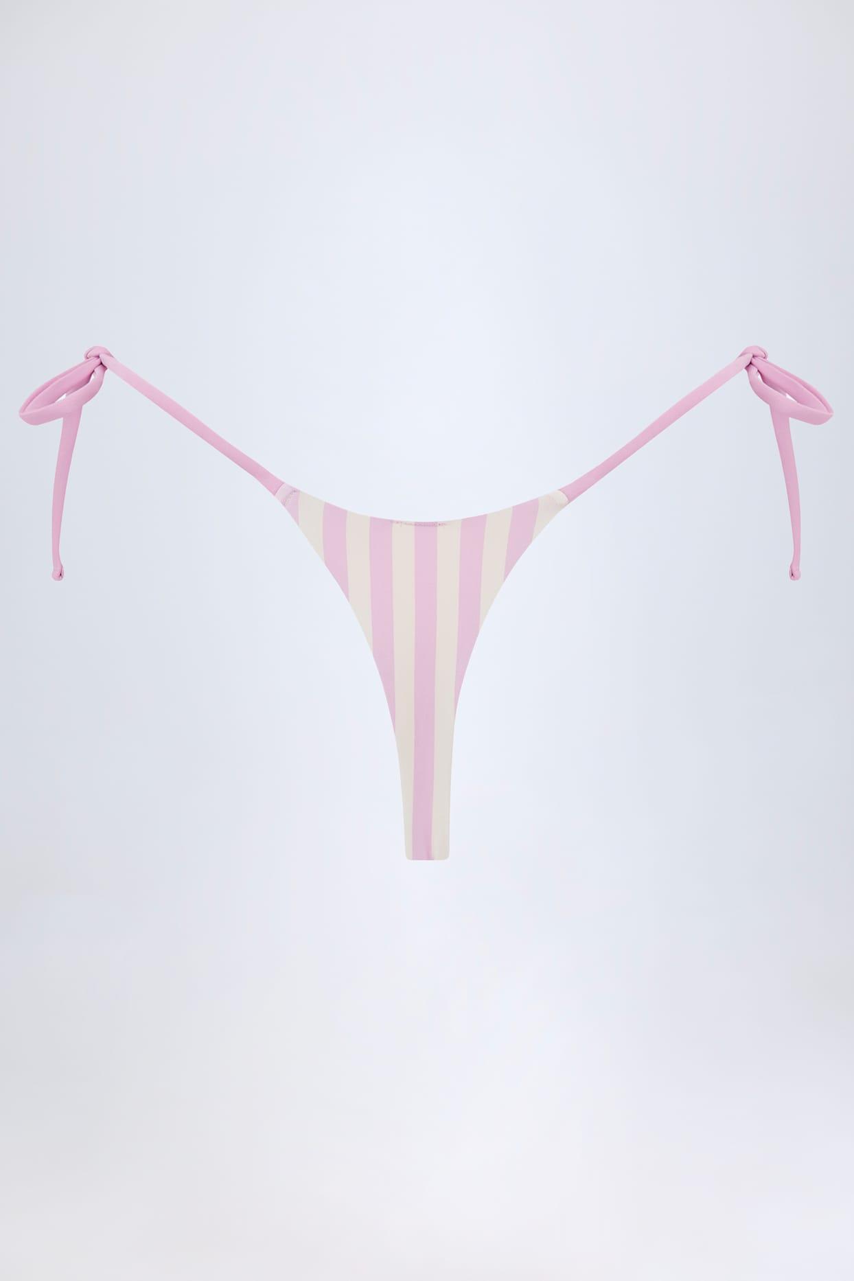 Side-Tie Thong Bikini Bottoms in Mauve Stripe Product Image