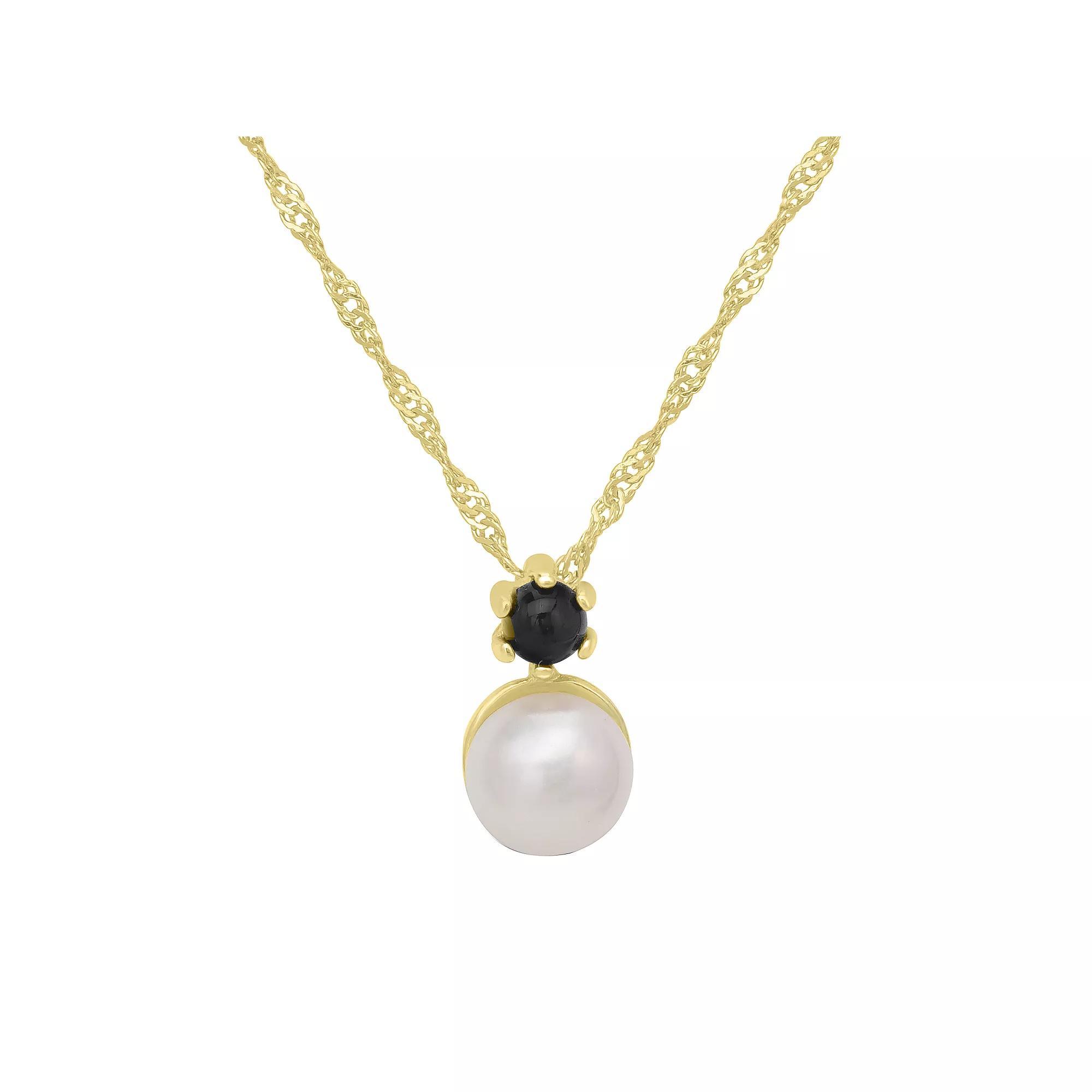 Gemistry 14k Gold over Sterling Silver Black Onyx & Freshwater Cultured Pearl Pendant Necklace, Women's, Size: 18-20" ADJ, Gold Tone Product Image