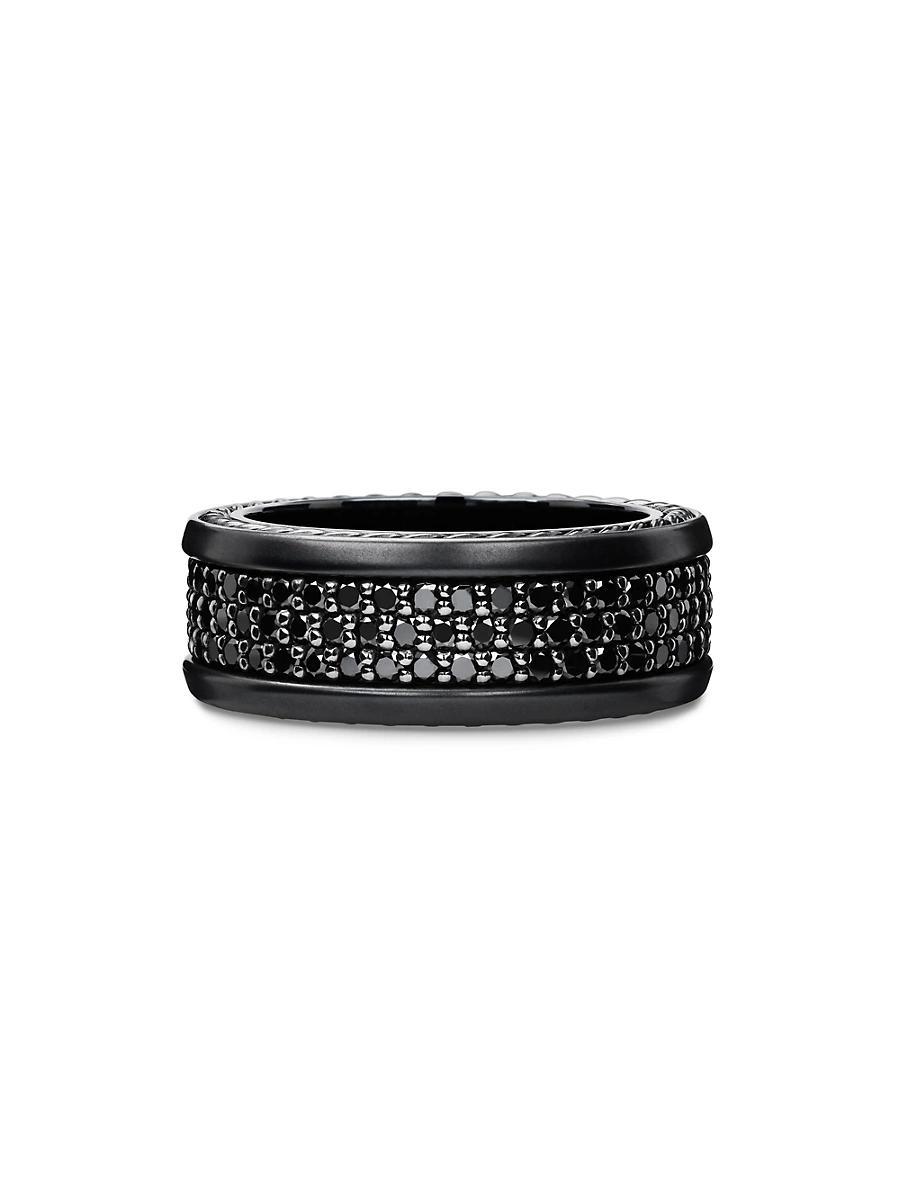 David Yurman Mens Streamline Three Row Band Ring in Black Titanium with Black Diamonds, 8.5mm Product Image