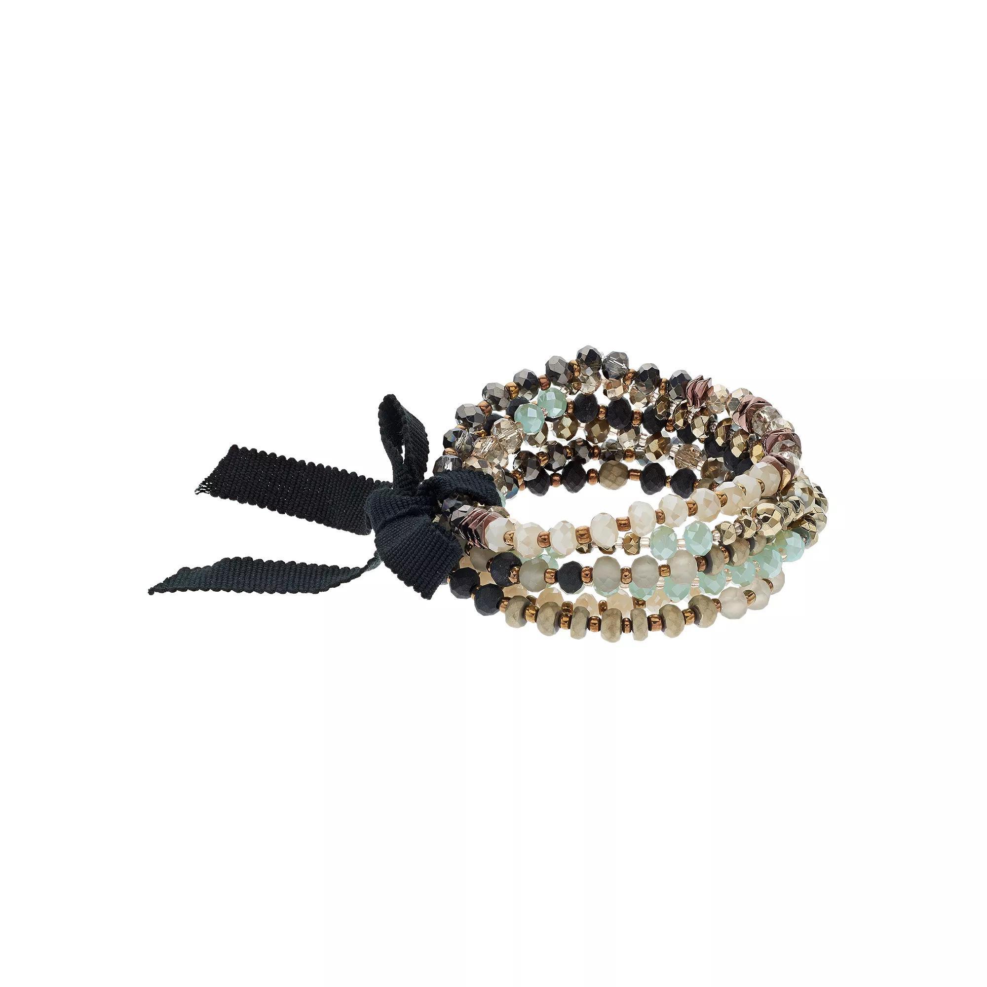 Simply Vera Vera Wang Beaded Stretch Bracelet Set, Womens, Brown Product Image
