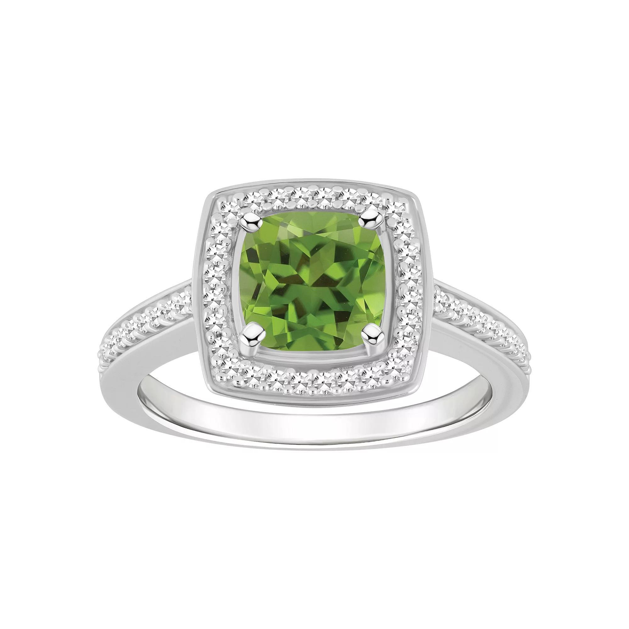 Celebration Gems Sterling Silver 7 mm Cushion Gemstone & 1/4 Carat T.W. Diamond Halo Ring, Women's, Size: 6, Blue Topaz Product Image