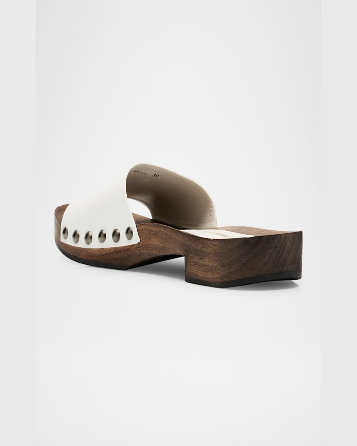 MIU MIU Wood Sole Flat Sandals With Studded Side In White Product Image