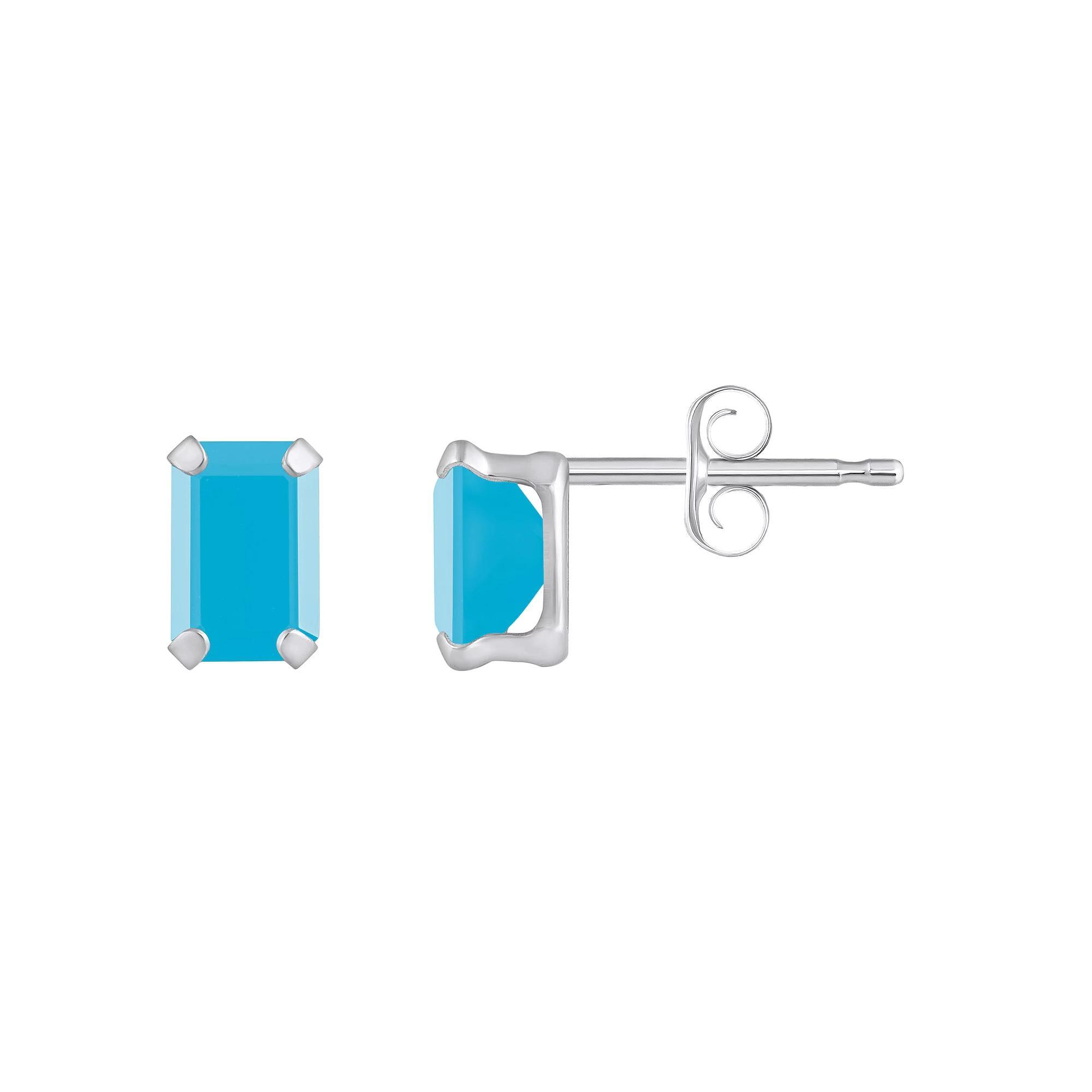 Celebration Gems 10k Gold Emerald Cut Stabilized Turquoise Stud Earrings, Women's, White Product Image