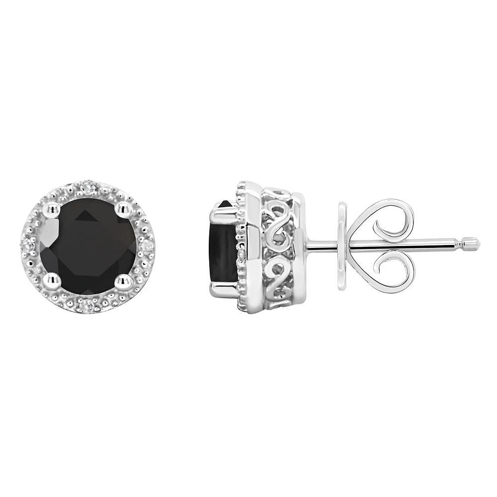 Celebration Gems Sterling Silver Round Stabilized Turquoise Diamond Accent Stud Earrings, Women's Product Image