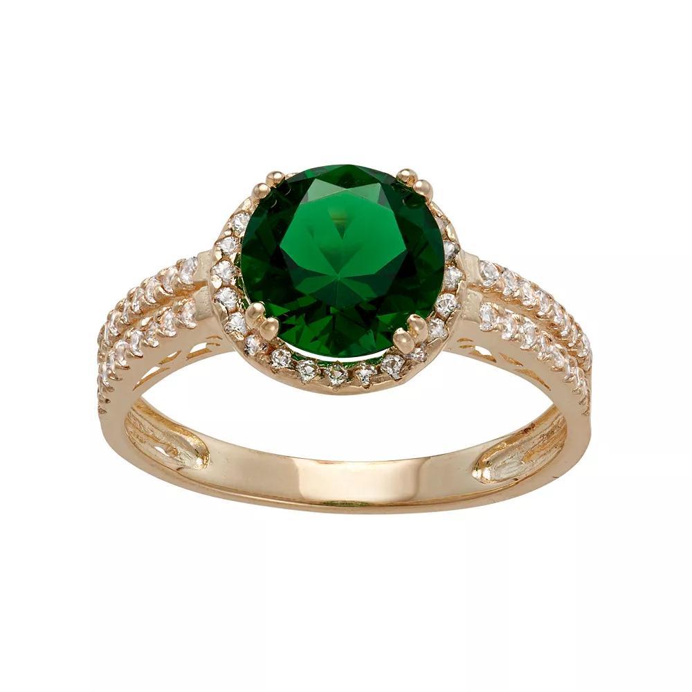 Designs by Gioelli 10k Gold Simulated Emerald & Lab-Created White Sapphire Halo Ring, Women's, Size: 7 Product Image