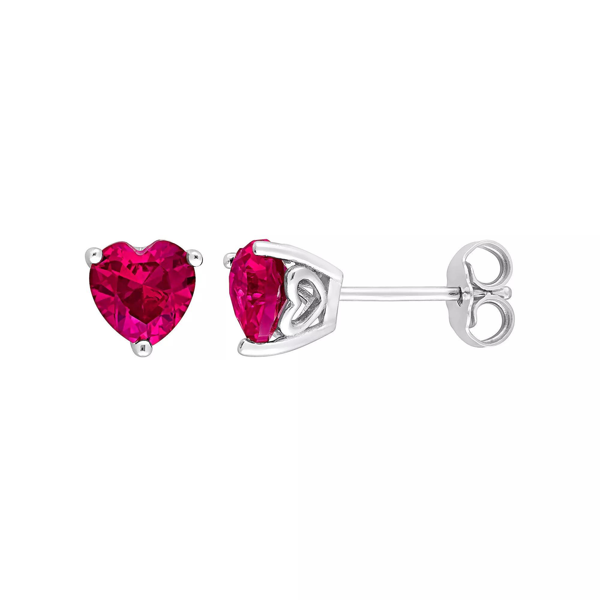Stella Grace Sterling Silver & Gemstone Heart Stud Earrings, Womens, Created Red Product Image