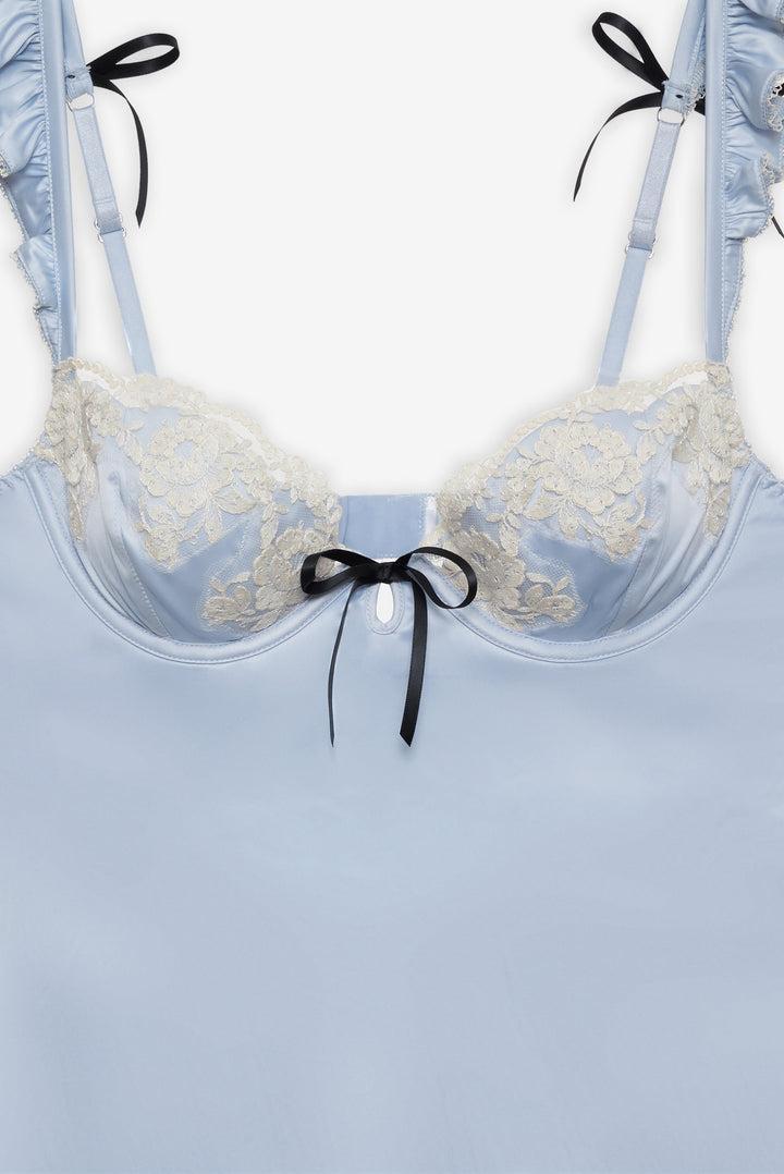 Sweetheart Satin Slip Dress — Blue Product Image