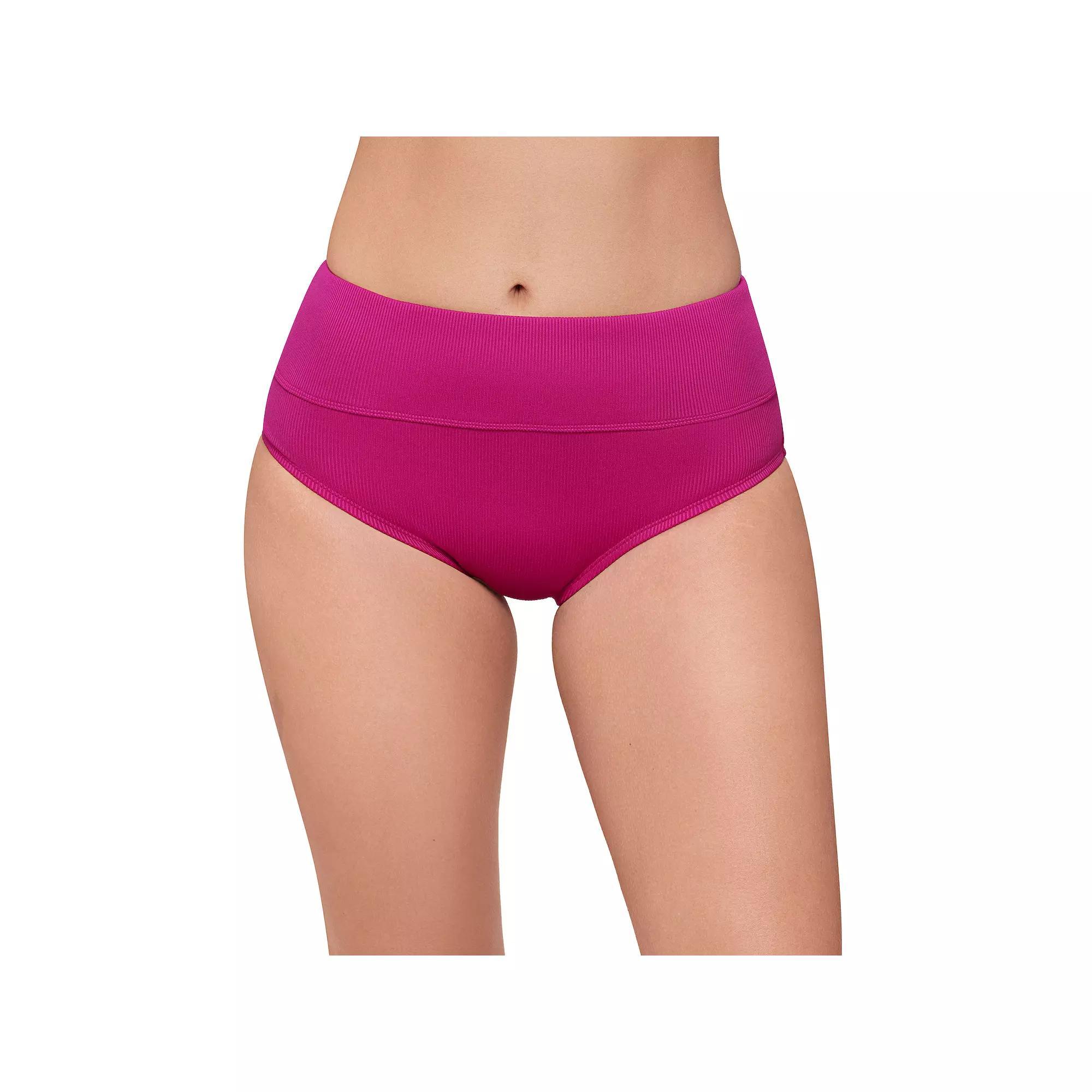 Women's Eco Beach Ribbed High Waist Swim Briefs, Size: Large, Pink Product Image