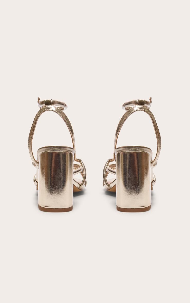 Gold Metallic Pu Round Toe Multi Strap Block Heeled Sandals Product Image