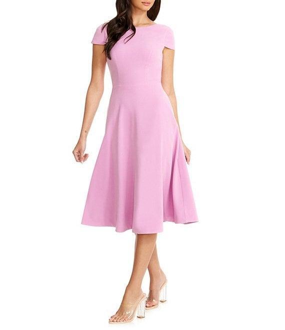 Dress the Population Livia Boat Neck Cap Sleeve Pleated Side Pocket Dress Product Image