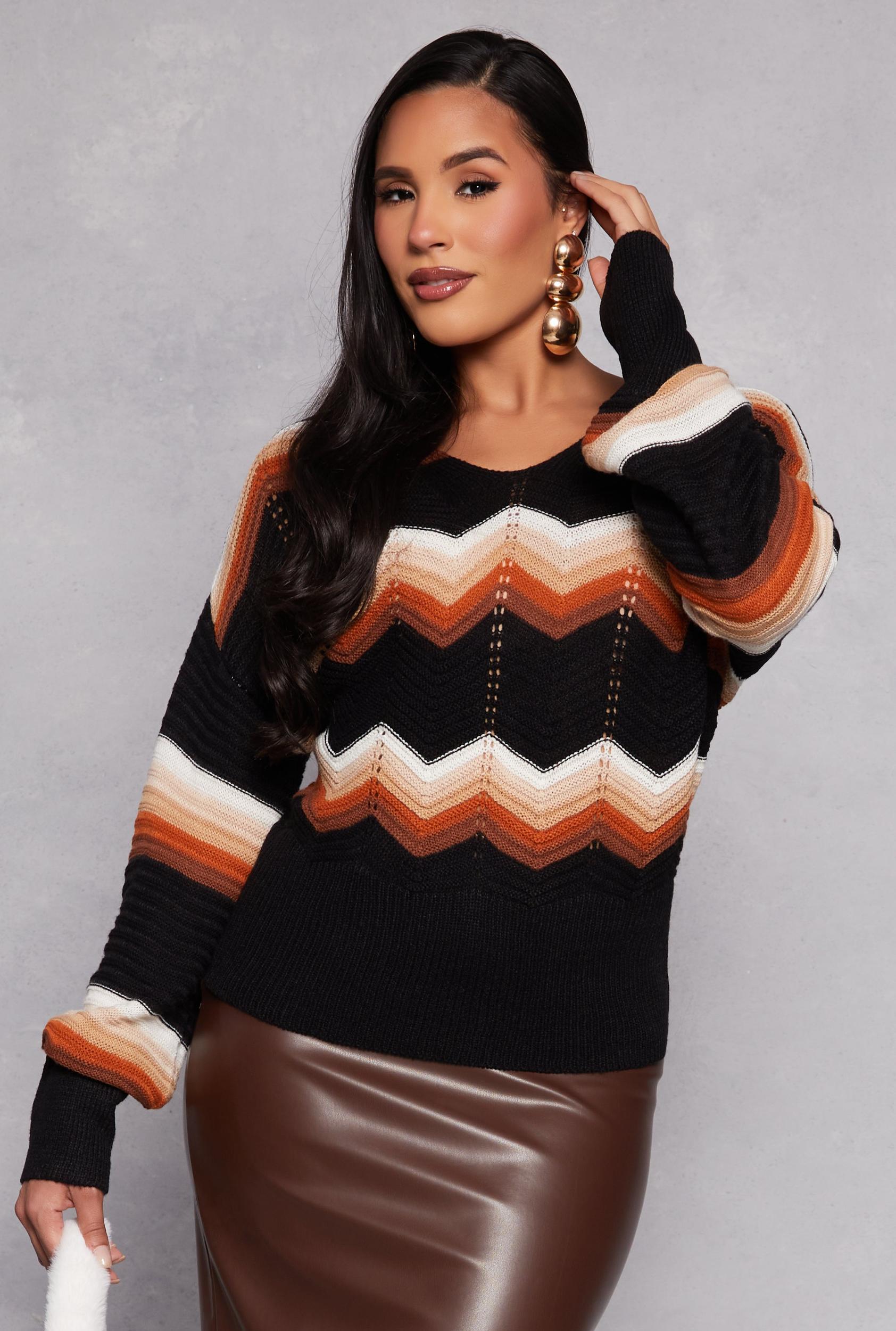 Womens Chevron Knit Caged Back Sweater Product Image