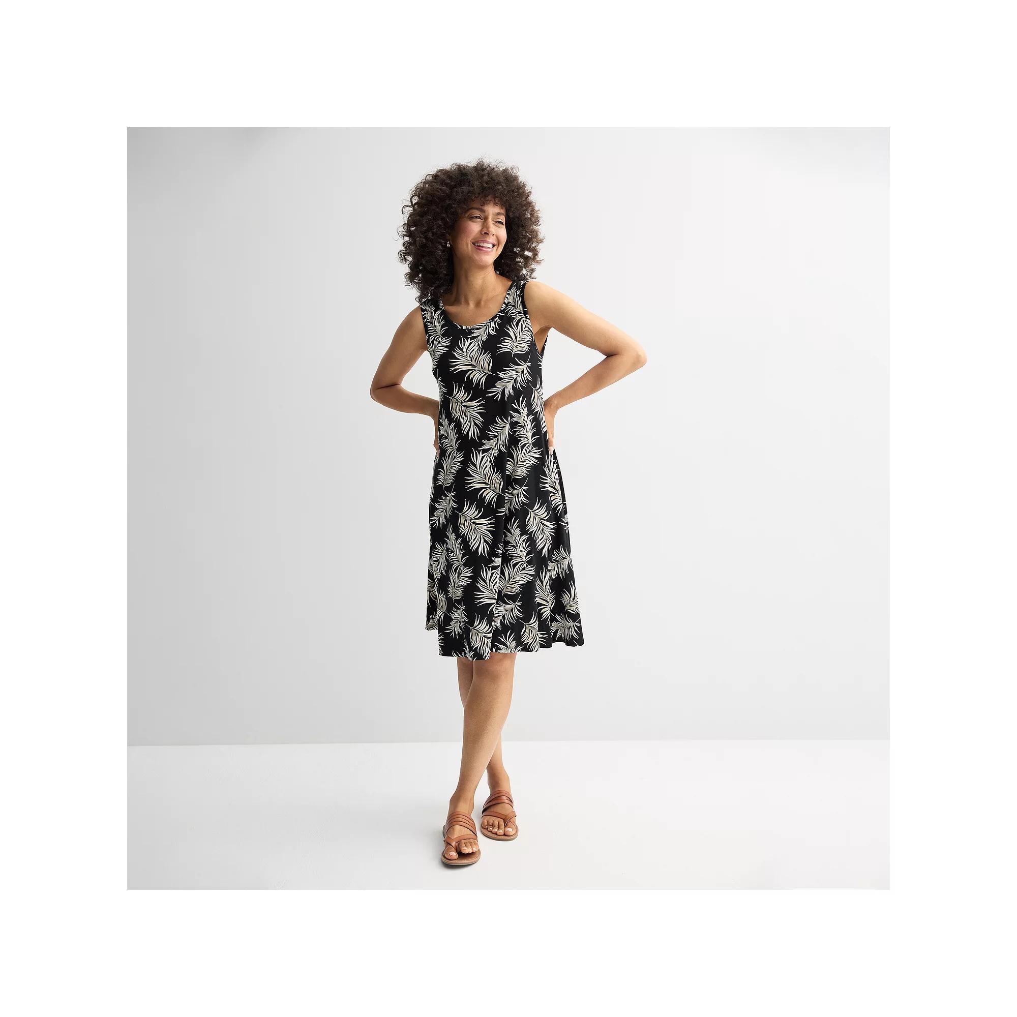 Petite Croft & Barrow® Sleeveless Tank Swing Dress, Women's, Size: Small Petite, Black Fun Palm Product Image