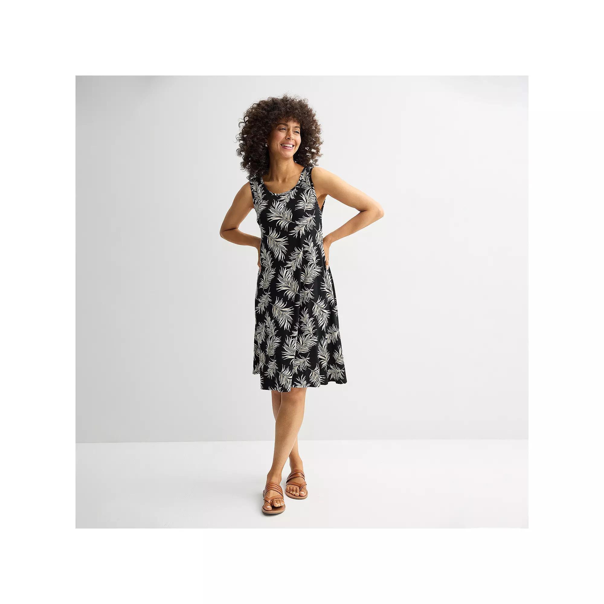 Women's Croft & Barrow® Sleeveless Tank Swing Dress, Size: XXL, Black Fun Palm Product Image