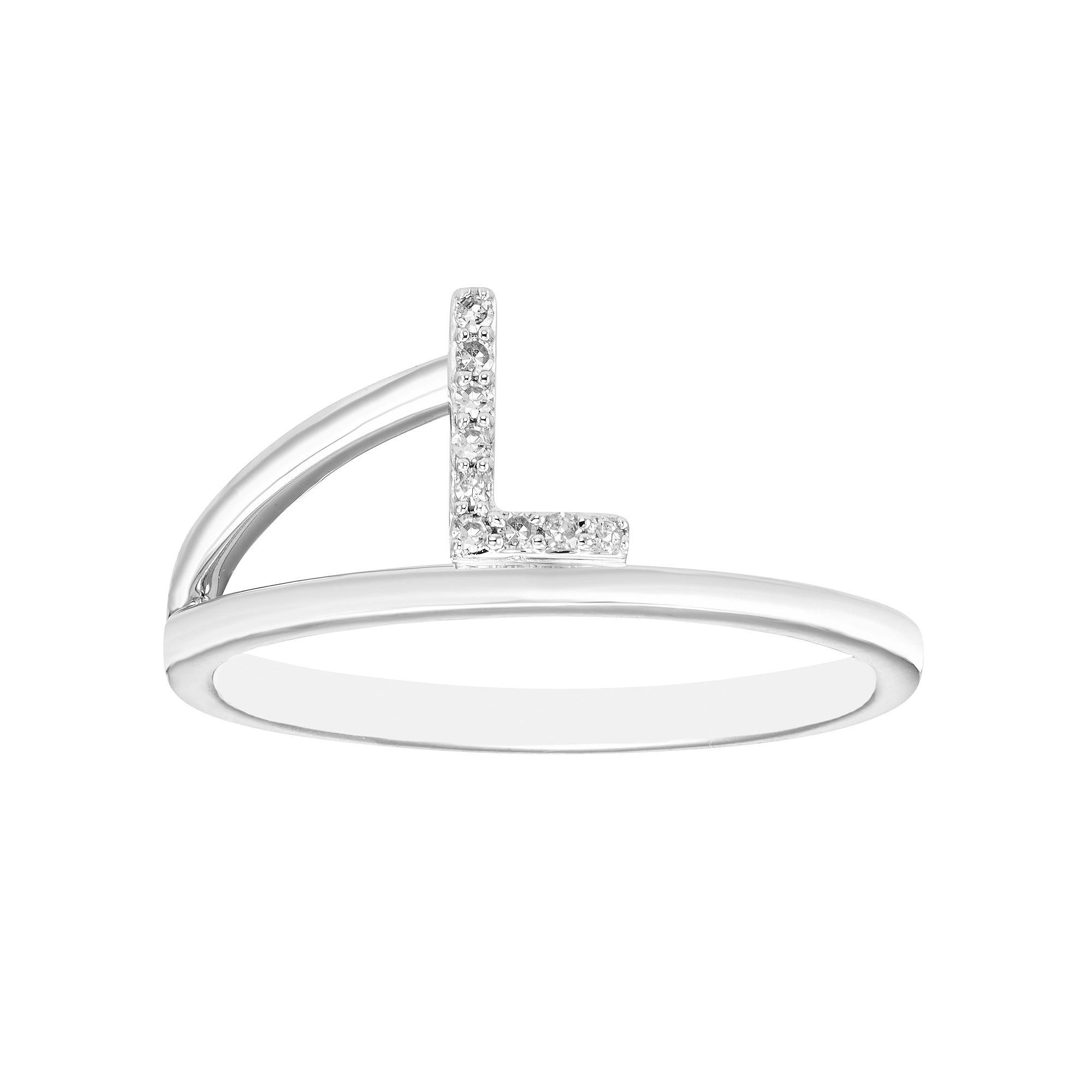 Boston Bay Diamonds Sterling Silver Diamond Accent Letter Initial Split Shank Ring, Women's, Size: 7, Silver Tone L Product Image