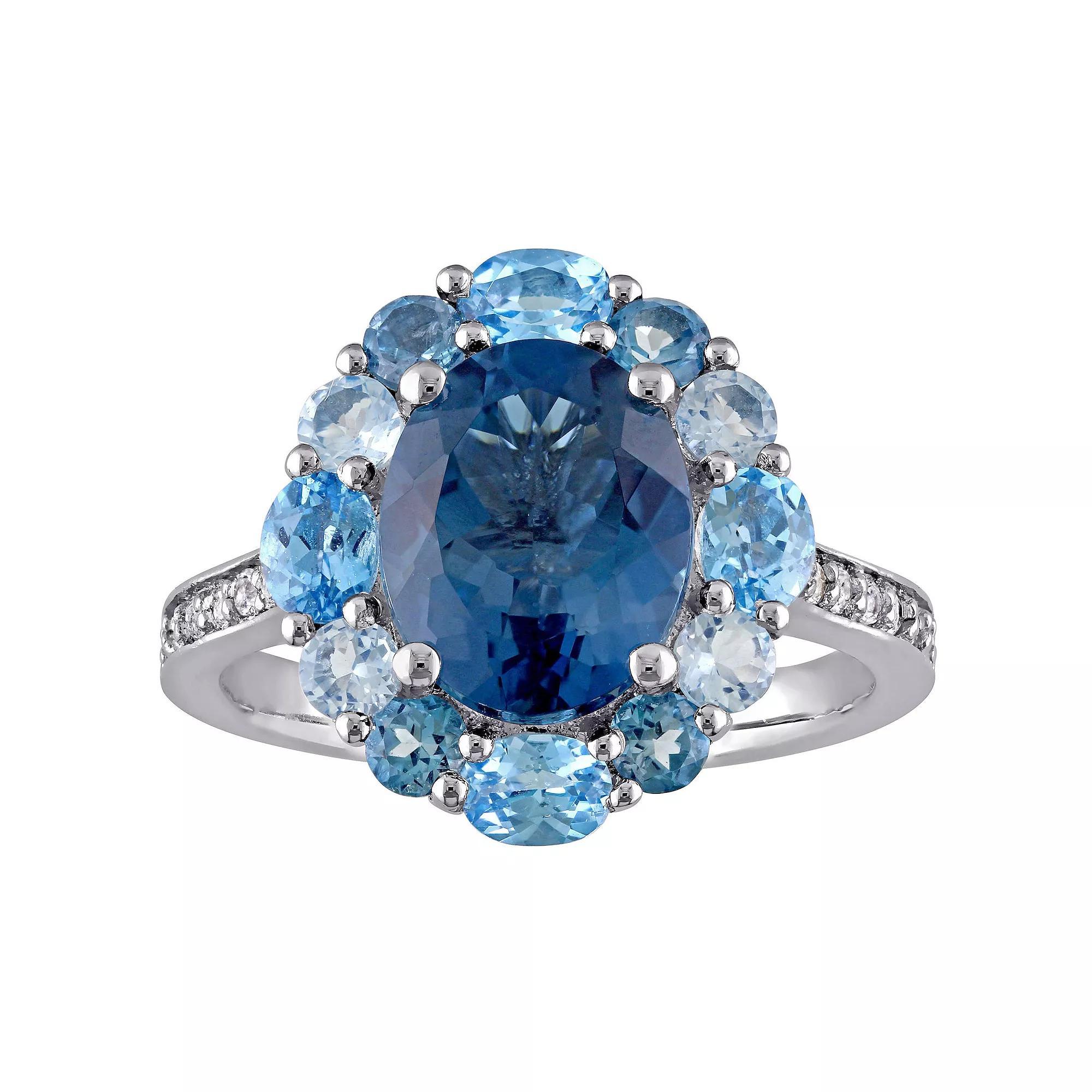 Stella Grace Sterling Silver London, Swiss, & Sky Blue Topaz Halo Ring, Women's, Size: 4.50 Product Image