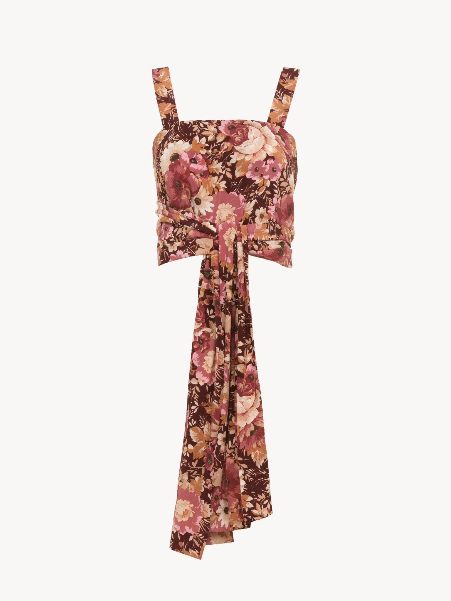 Cropped front-tie tank top in crêpe de chine Product Image
